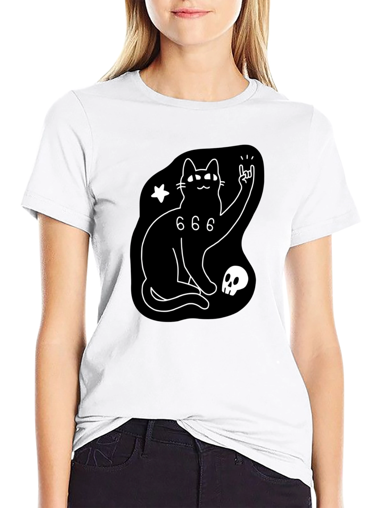 Black Cat 666 Graphic T-Shirt - Rock On!