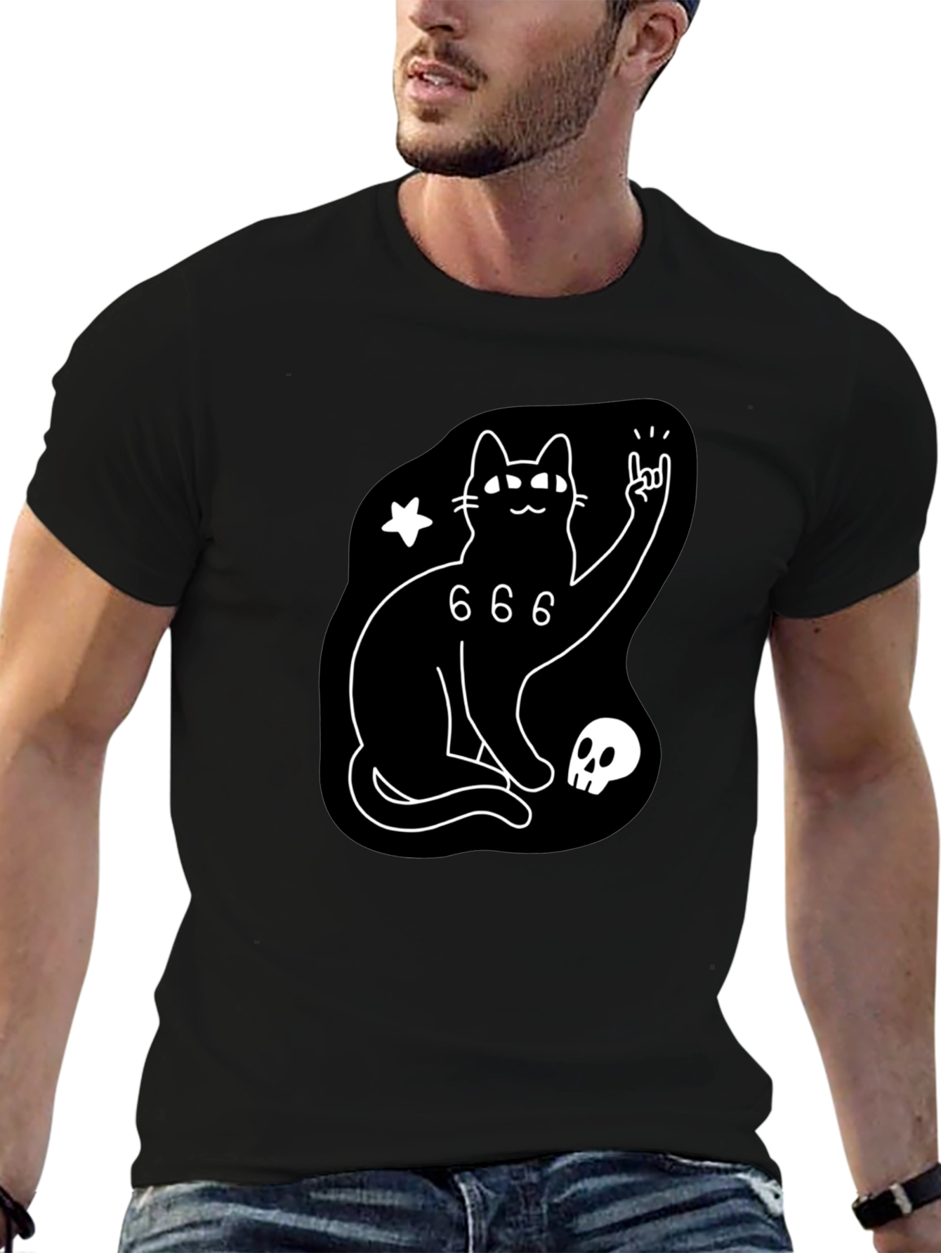Black Cat 666 Graphic T-Shirt - Rock On!