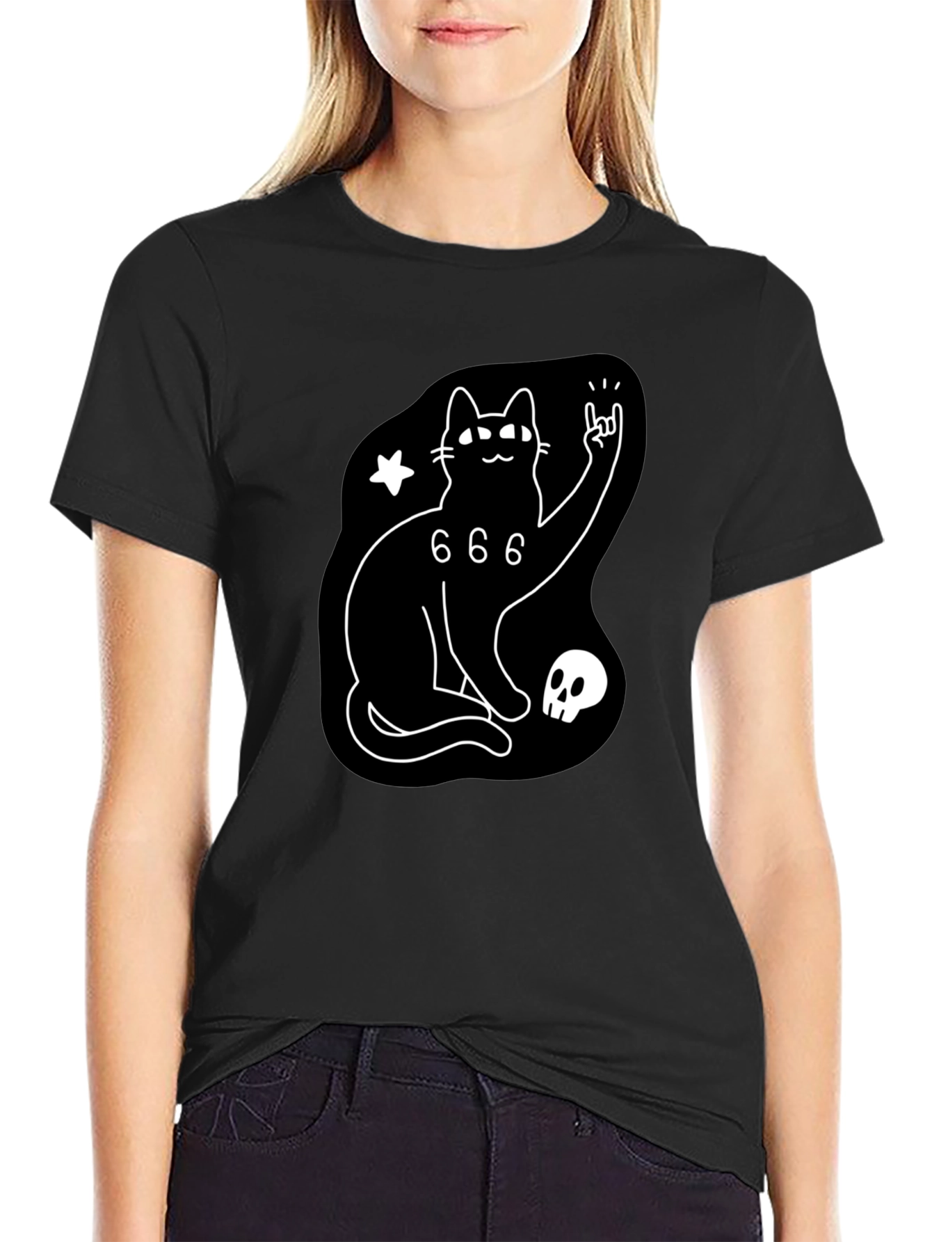 Black Cat 666 Graphic T-Shirt - Rock On!