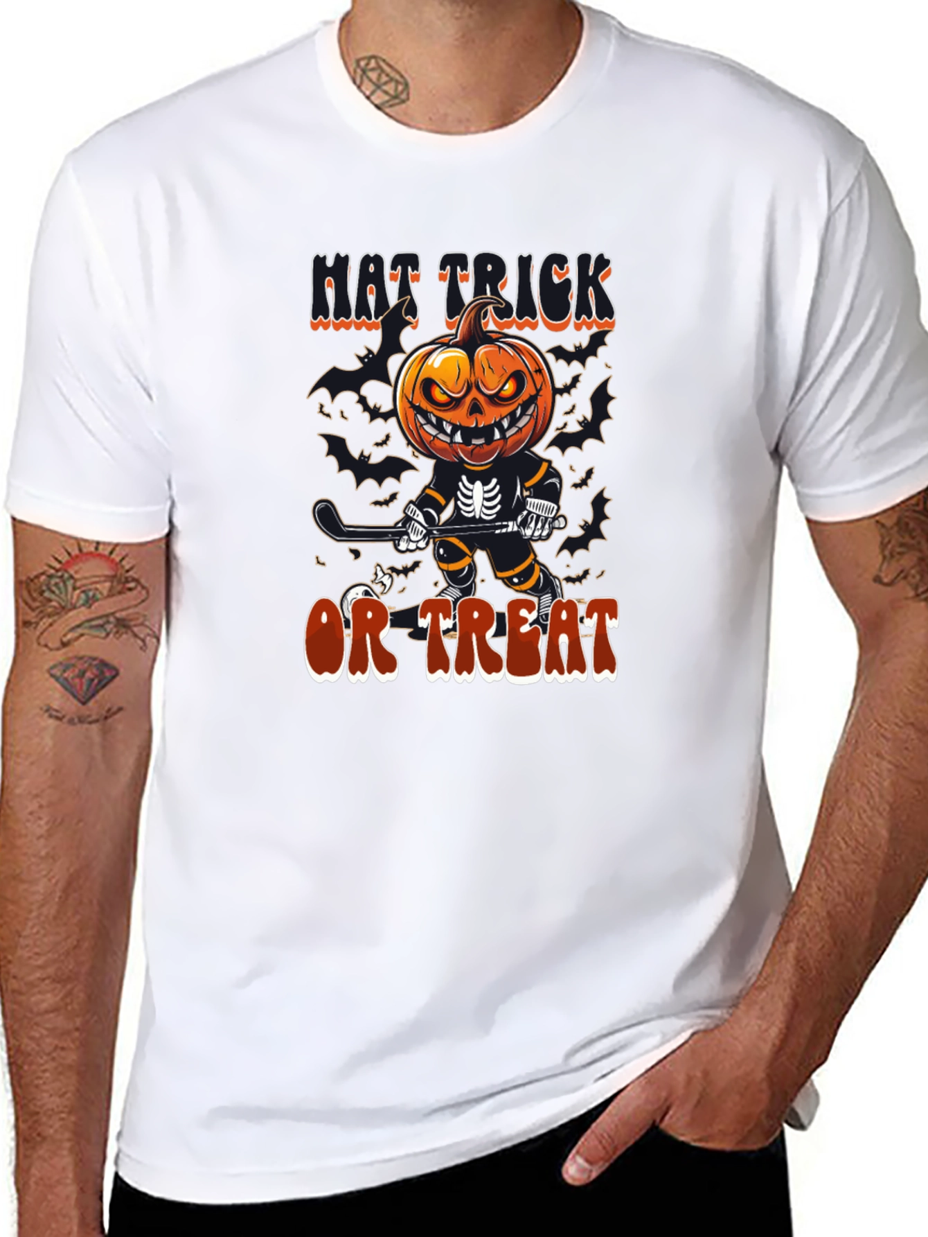 Hat Trick or Treat Halloween Hockey T-Shirt