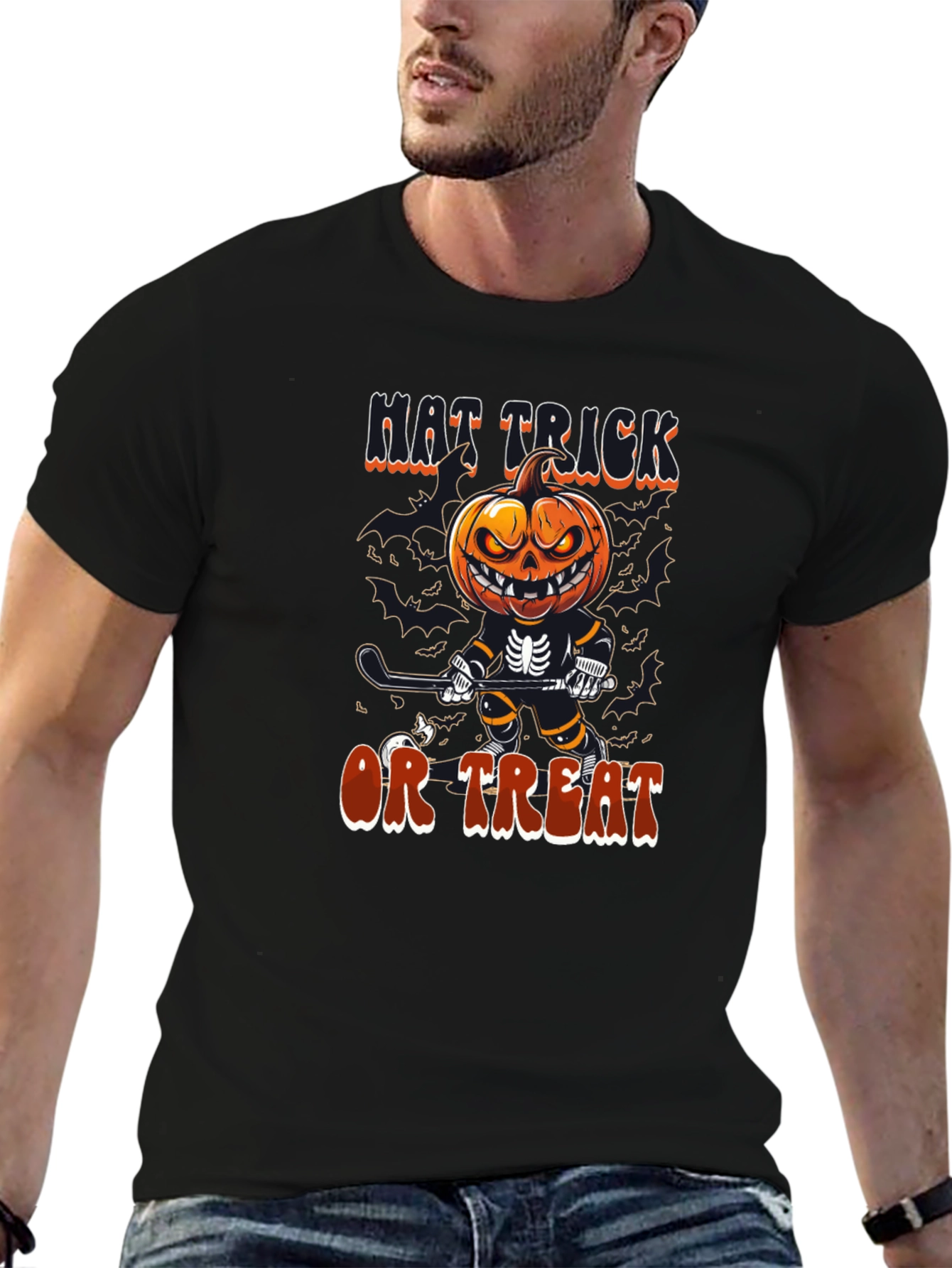 Hat Trick or Treat Halloween Hockey T-Shirt