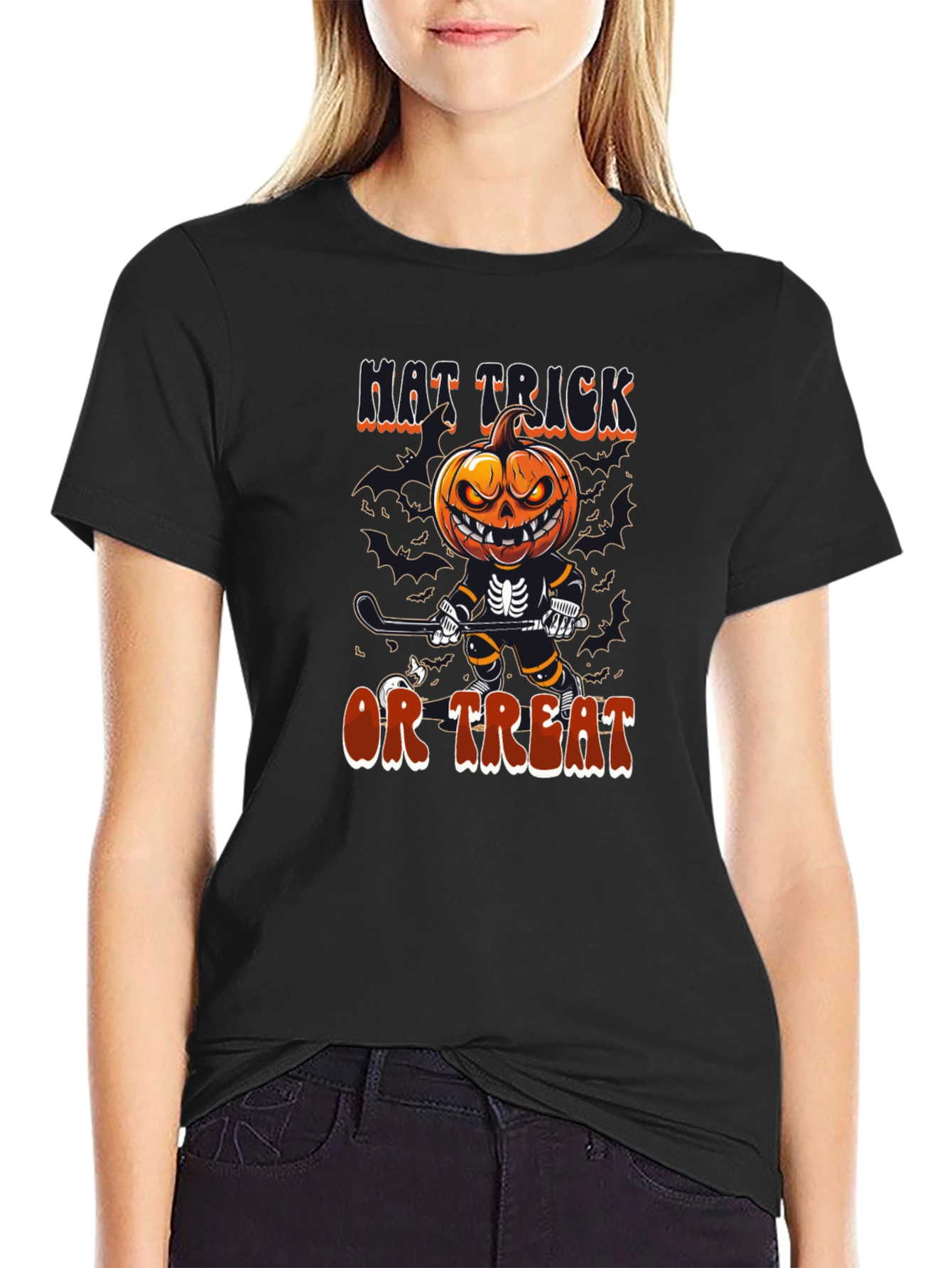 Hat Trick or Treat Halloween Hockey T-Shirt