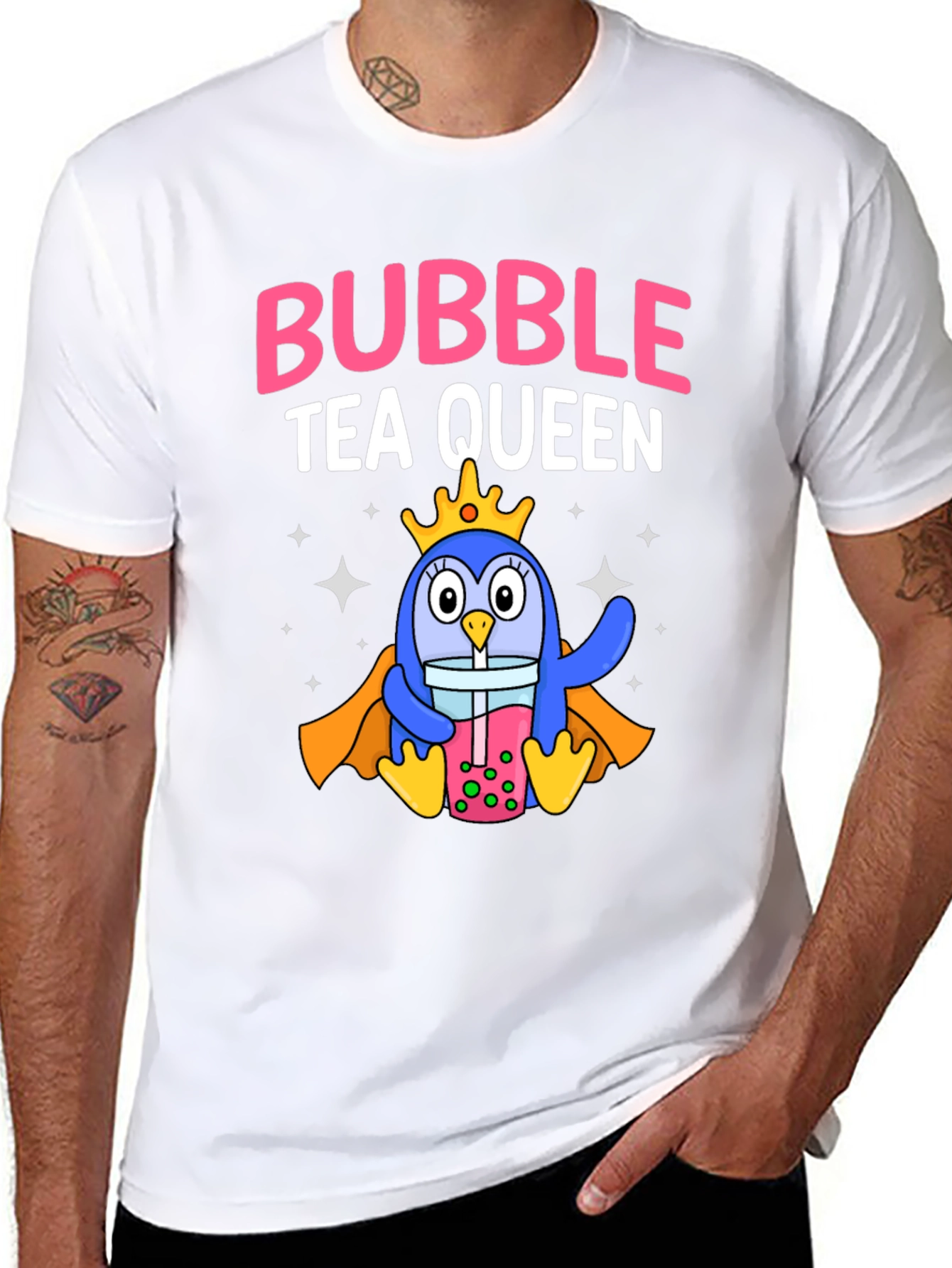 Bubble Tea Queen Penguin Graphic T-Shirt