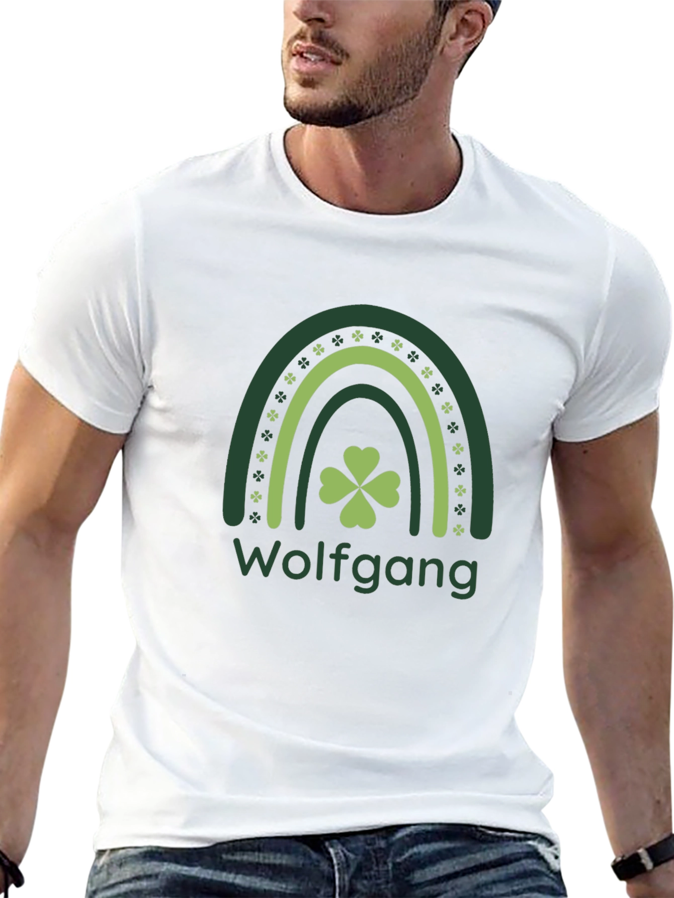 St. Patricks Day Wolfgang Rainbow Clover T-Shirt