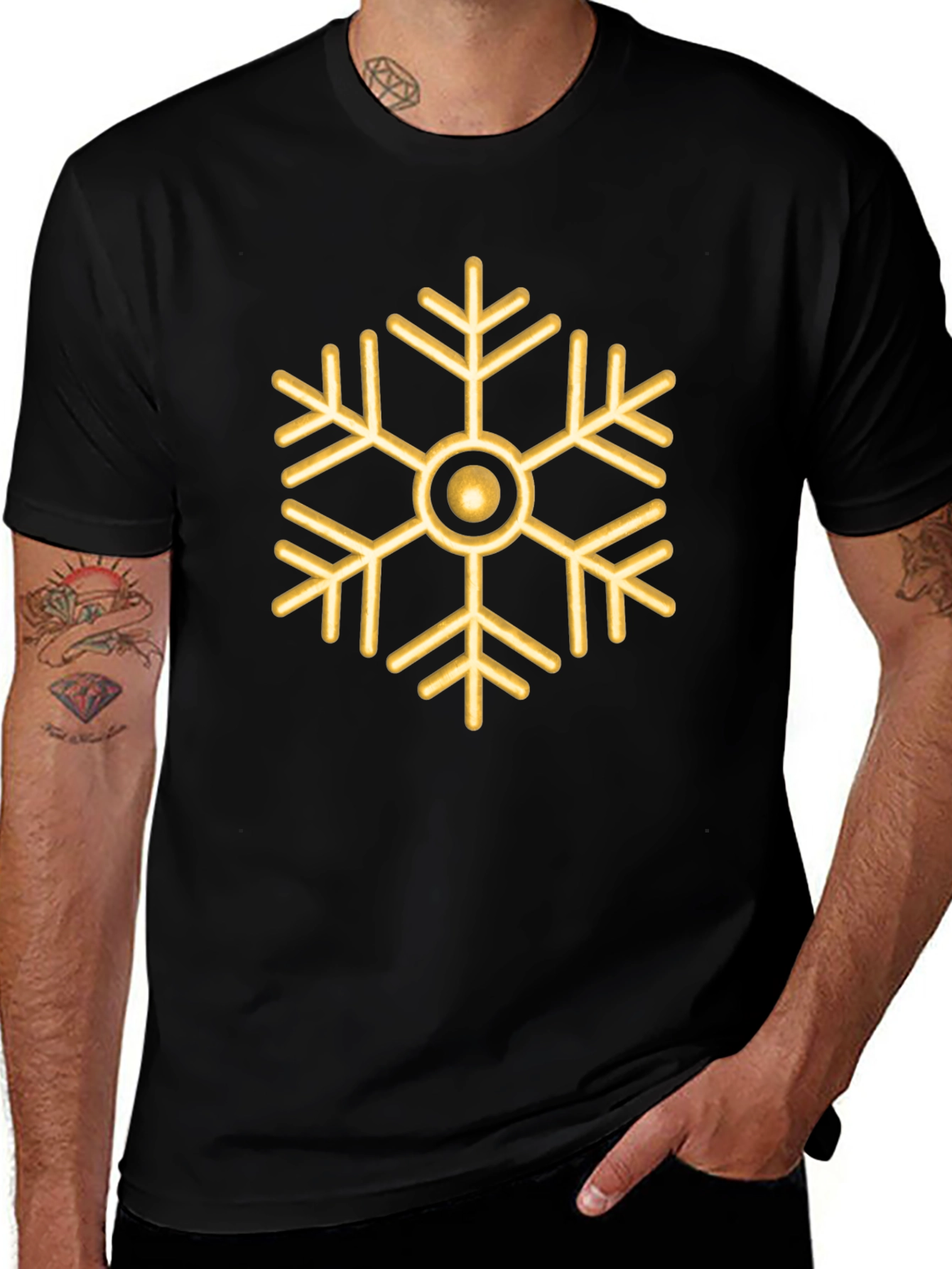 Gold Snowflake Graphic Tee - Stylish Holiday Shirt