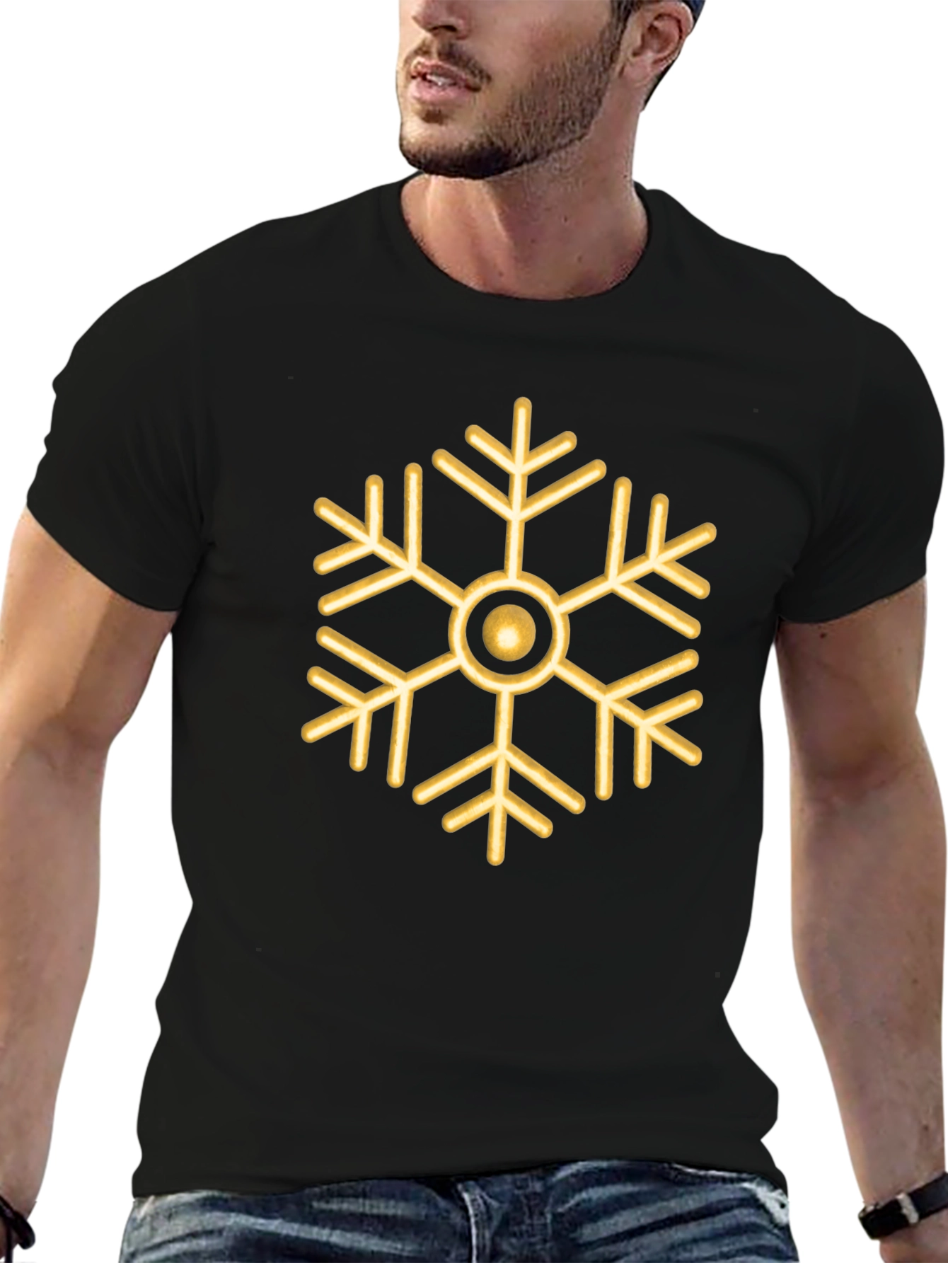 Gold Snowflake Graphic Tee - Stylish Holiday Shirt