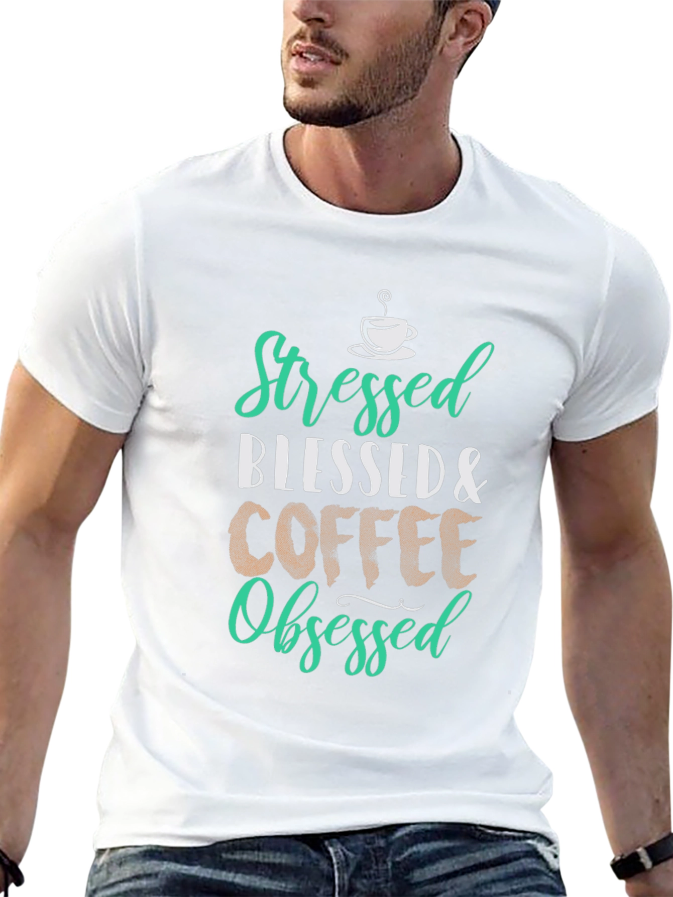 Stressed Blessed Coffee Obsessed Graphic T-Shirt