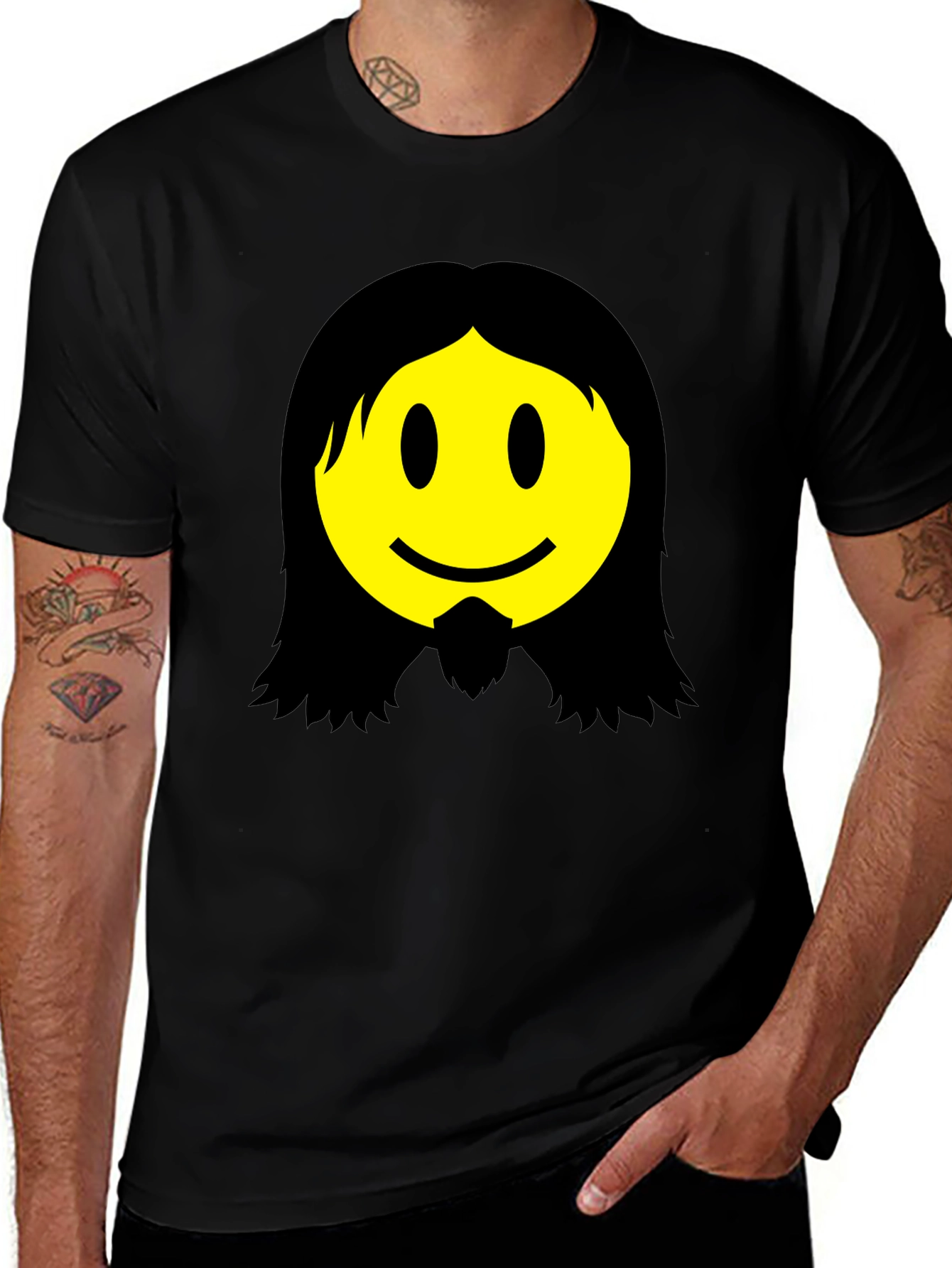 Jesus Smiley Face Graphic T-Shirt - Black