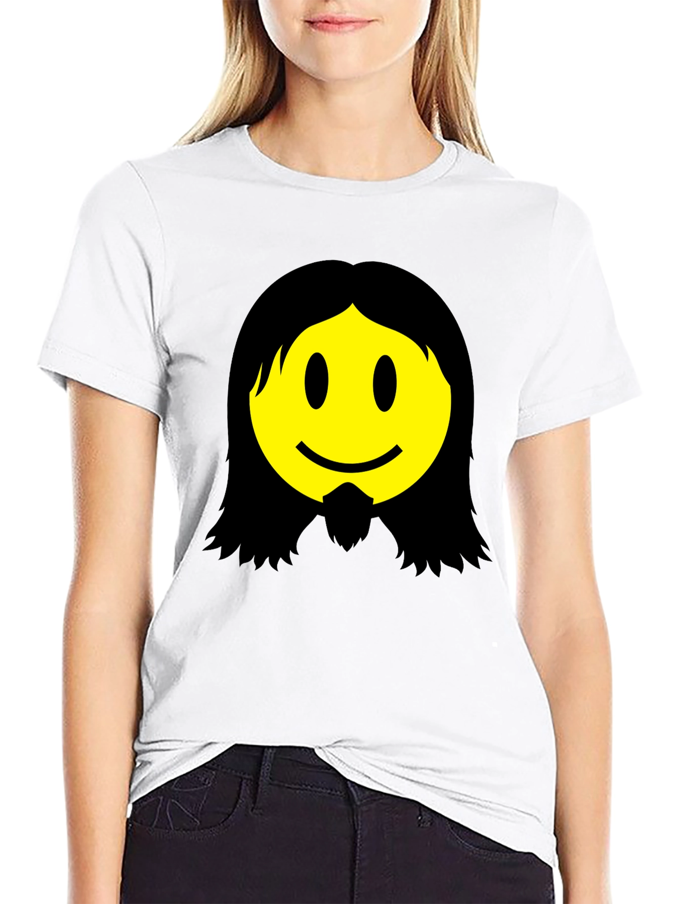 Jesus Smiley Face Graphic T-Shirt - Black