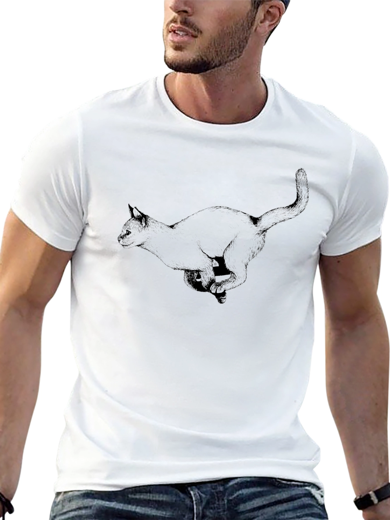 Mens Black Cat Graphic Tee