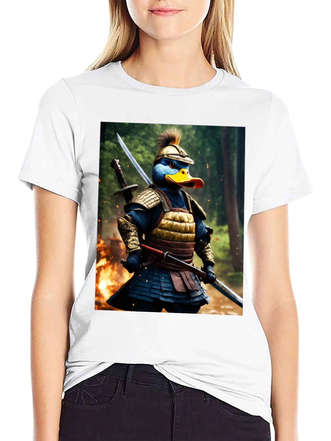 Samurai Duck Graphic Tee - Unique Cartoon Art