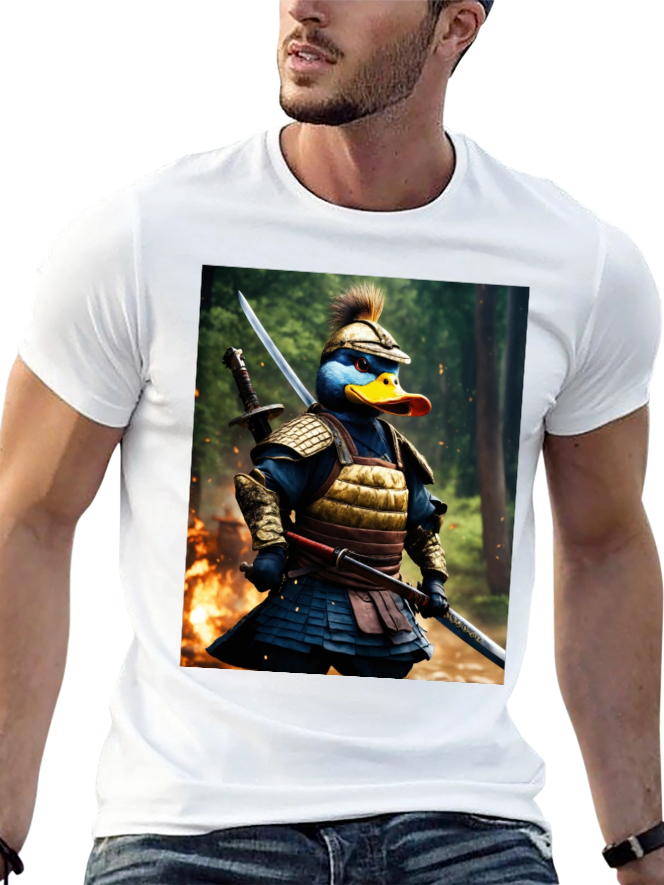 Samurai Duck Graphic Tee - Unique Cartoon Art
