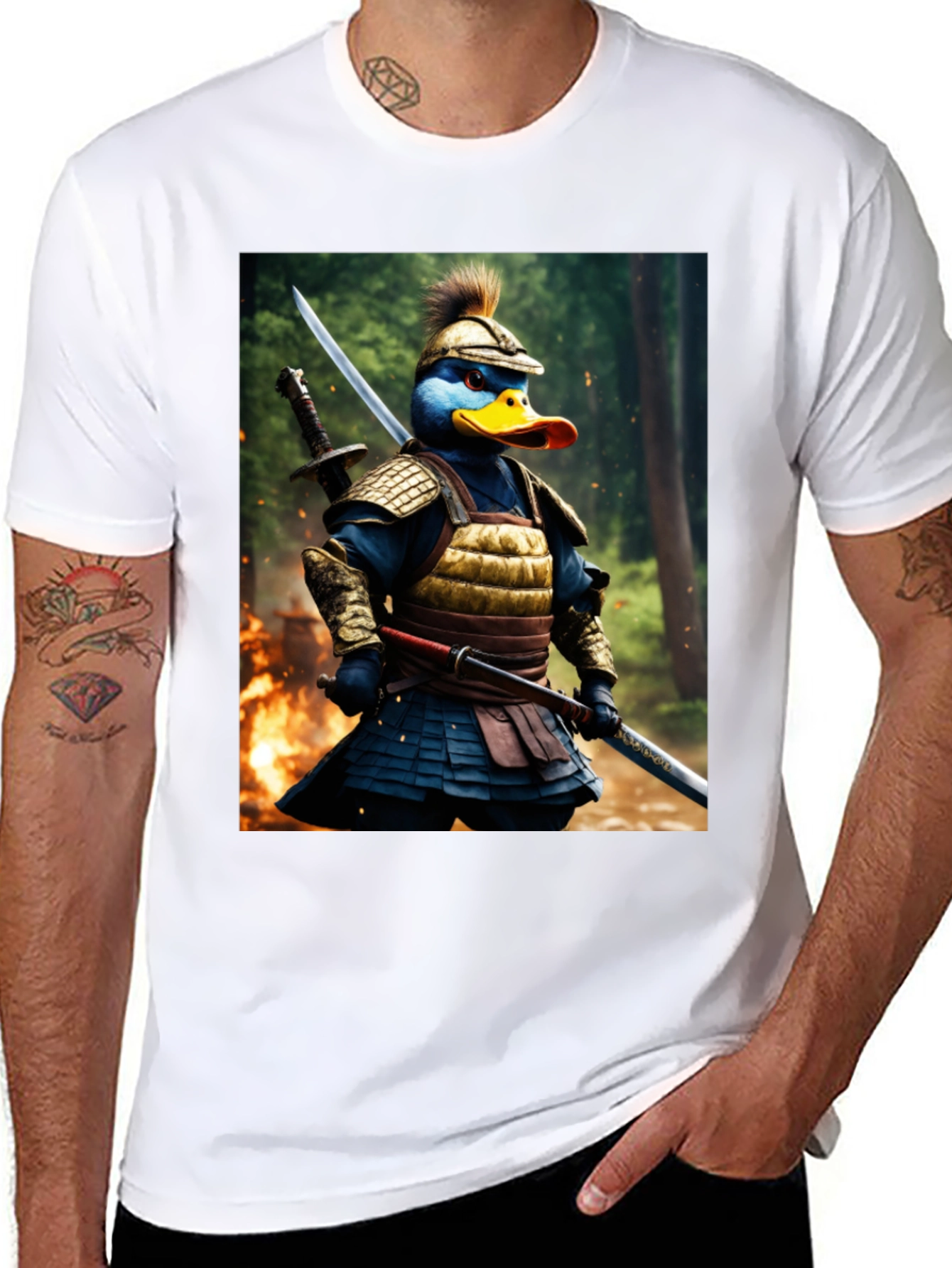 Samurai Duck Graphic Tee - Unique Cartoon Art