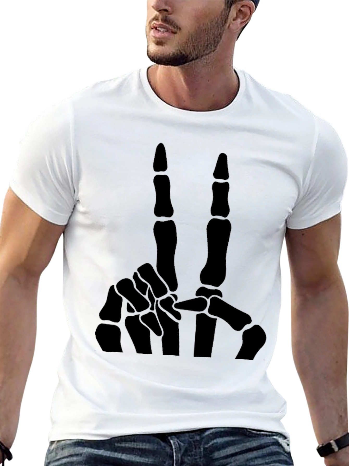 Skeleton Hand Peace Sign T-Shirt - Black
