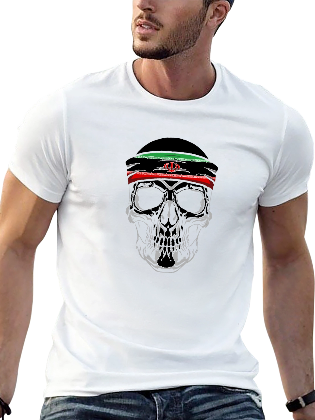 Skull Graphic Tee - Iran Flag Headband