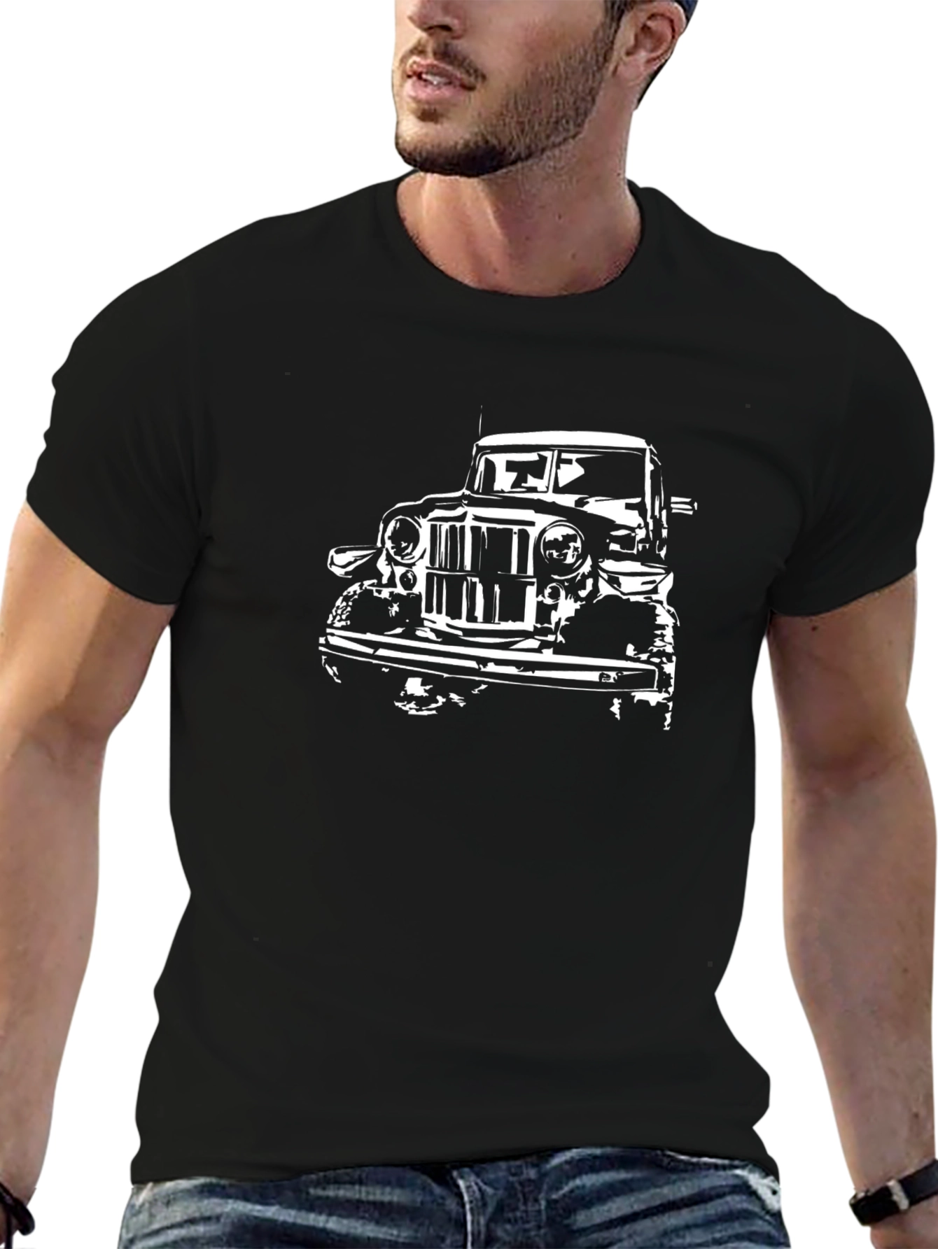 Classic Car Graphic Tee - Black Cotton T-Shirt