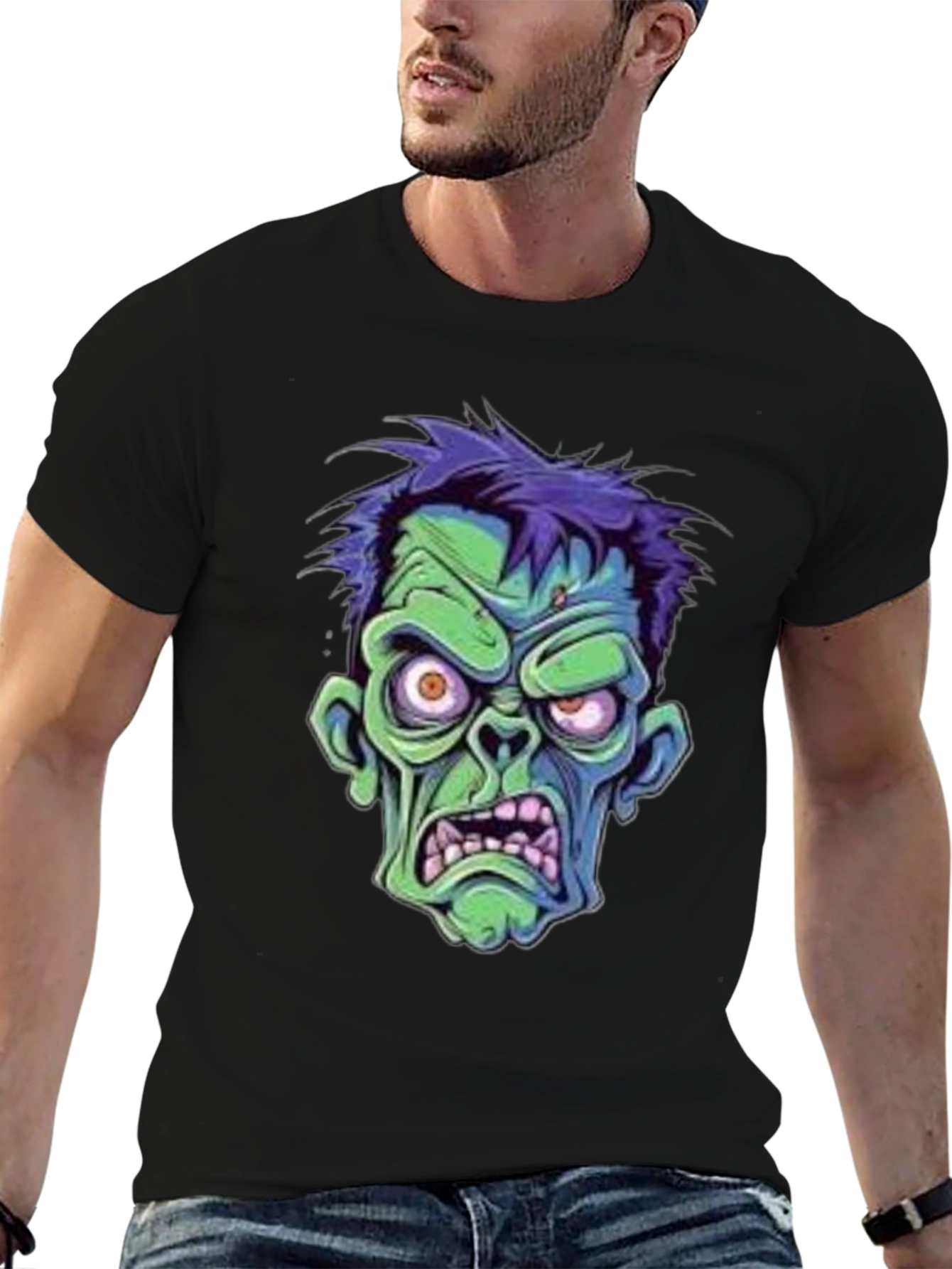 Zombie Cartoon Graphic Black T-Shirt