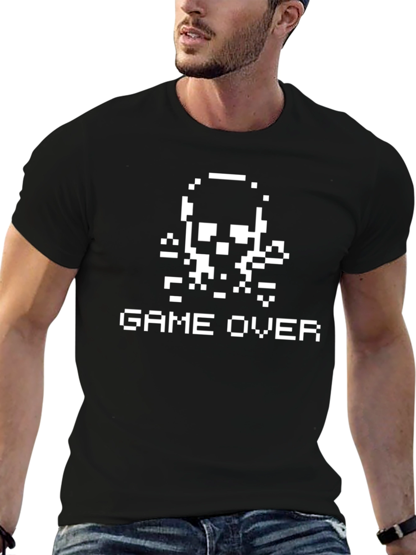 Pixel Skull Game Over T-Shirt - Retro Gamer Style