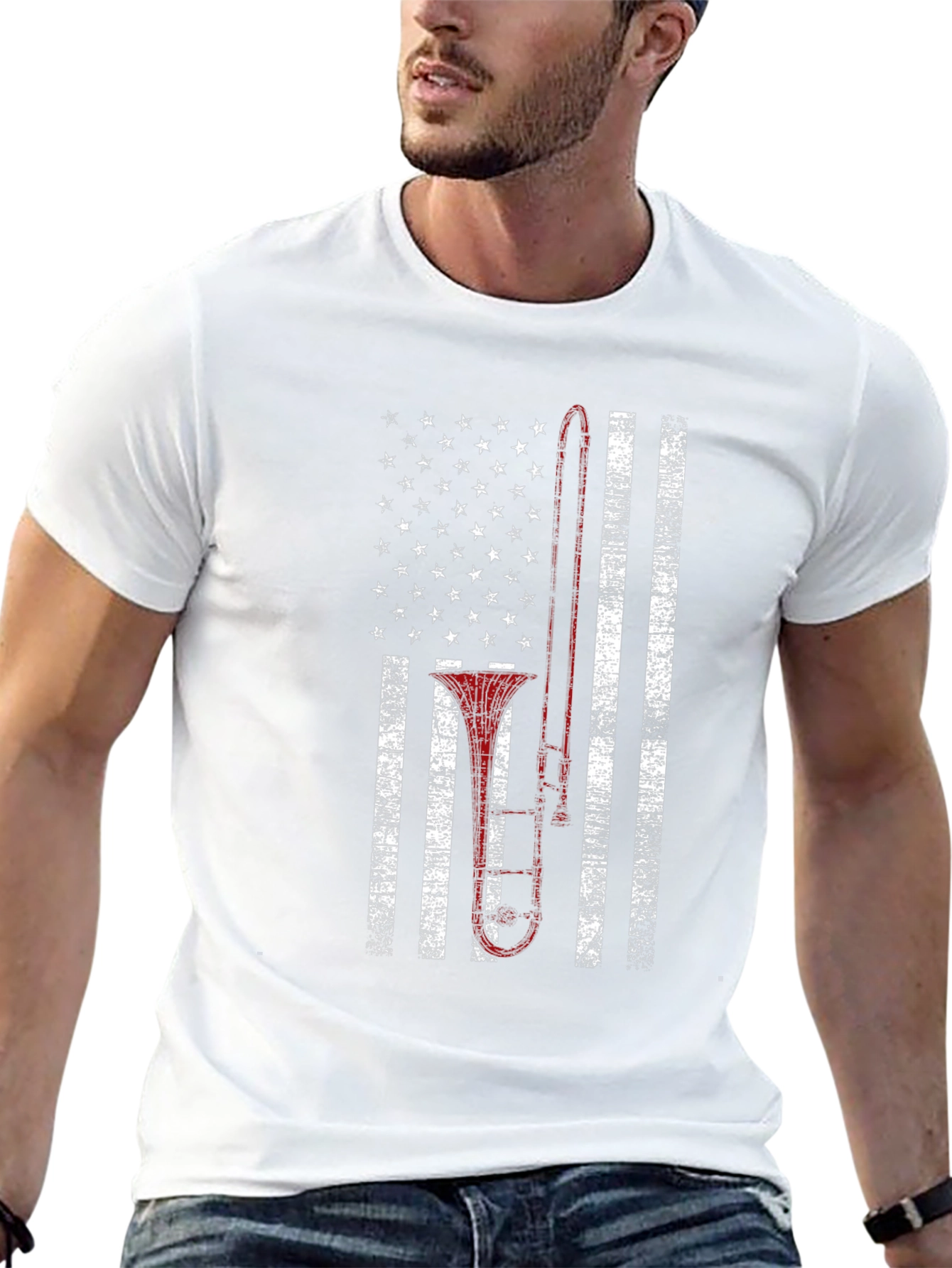 Trombone American Flag Patriotic T-Shirt