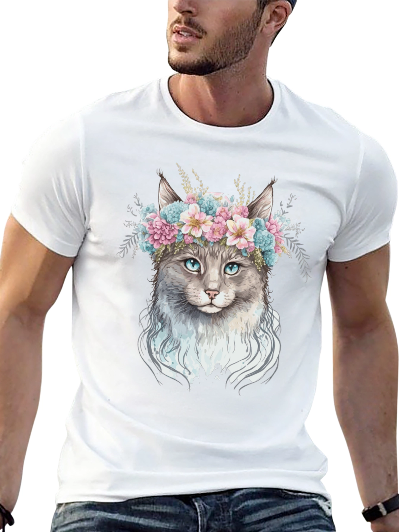 Floral Cat T-Shirt - Unique Design