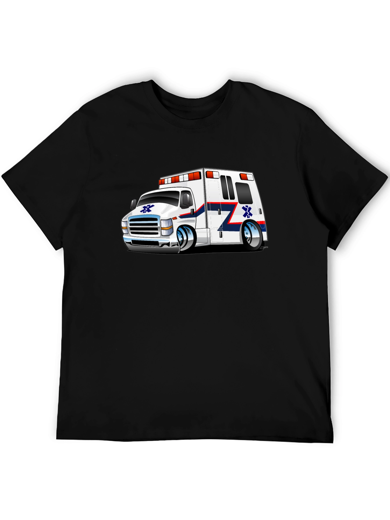 Cartoon Ambulance Graphic Tee - Black Unisex T-Shirt