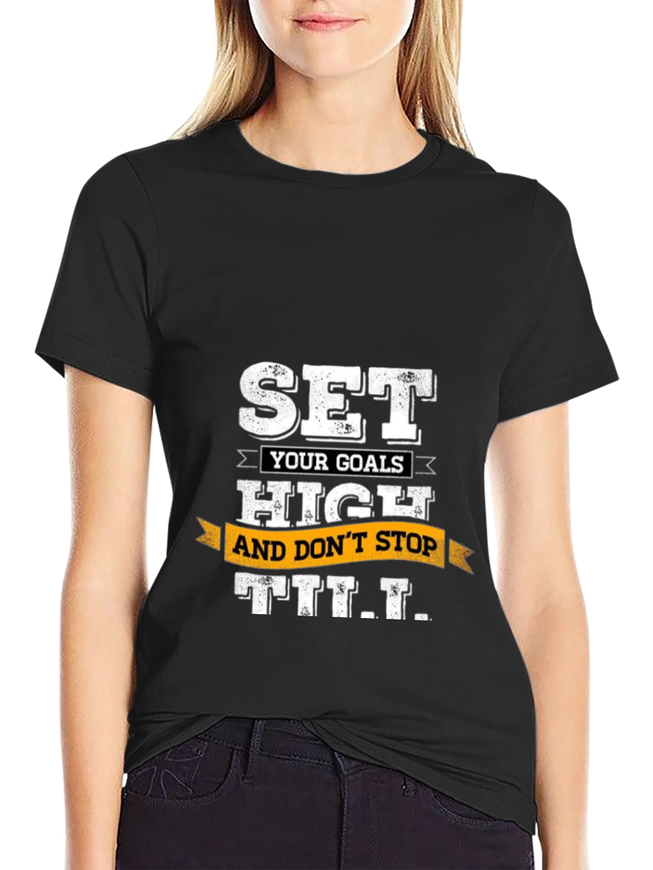 Motivational Black T-Shirt: Set Goals High