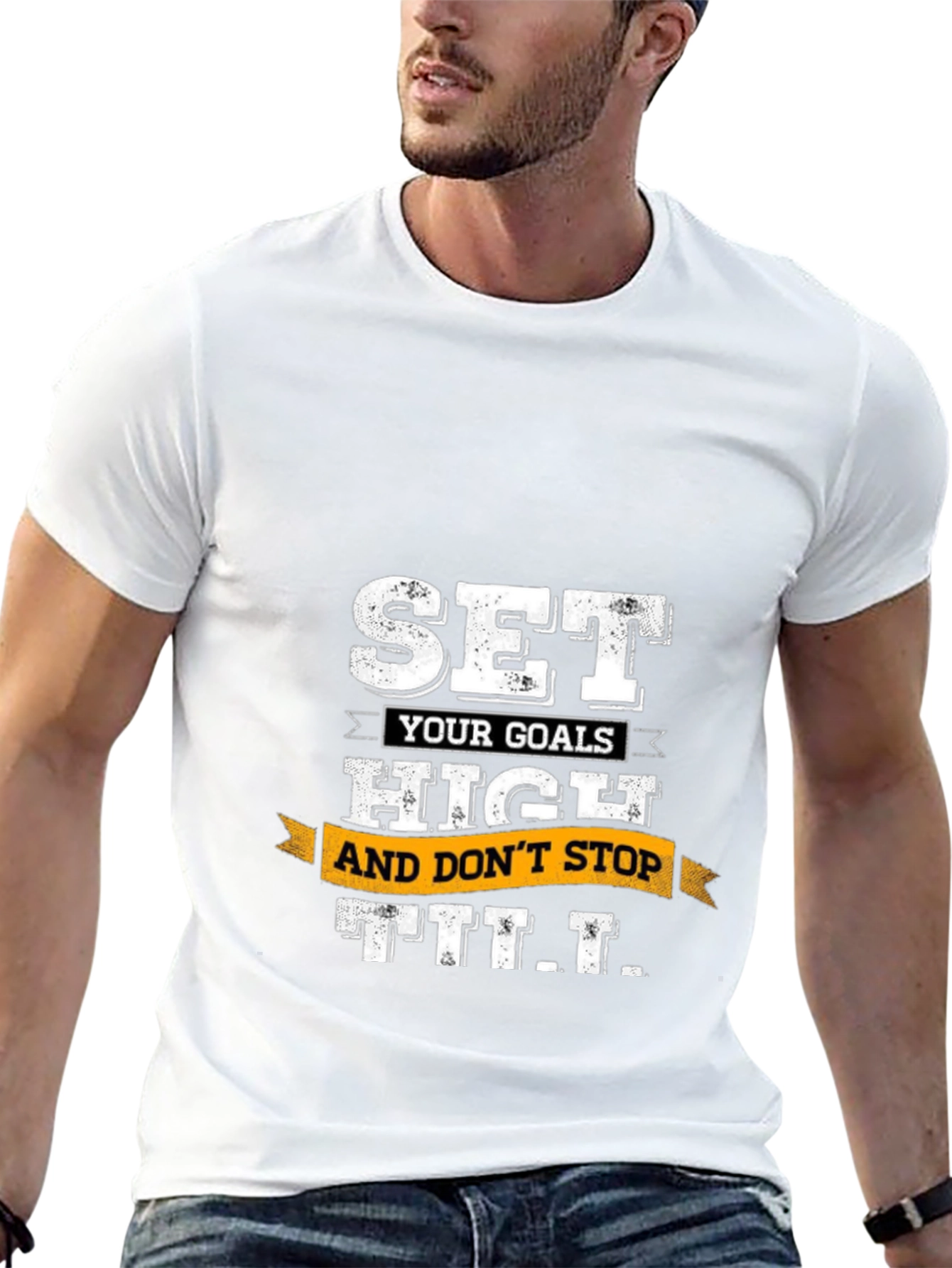 Motivational Black T-Shirt: Set Goals High