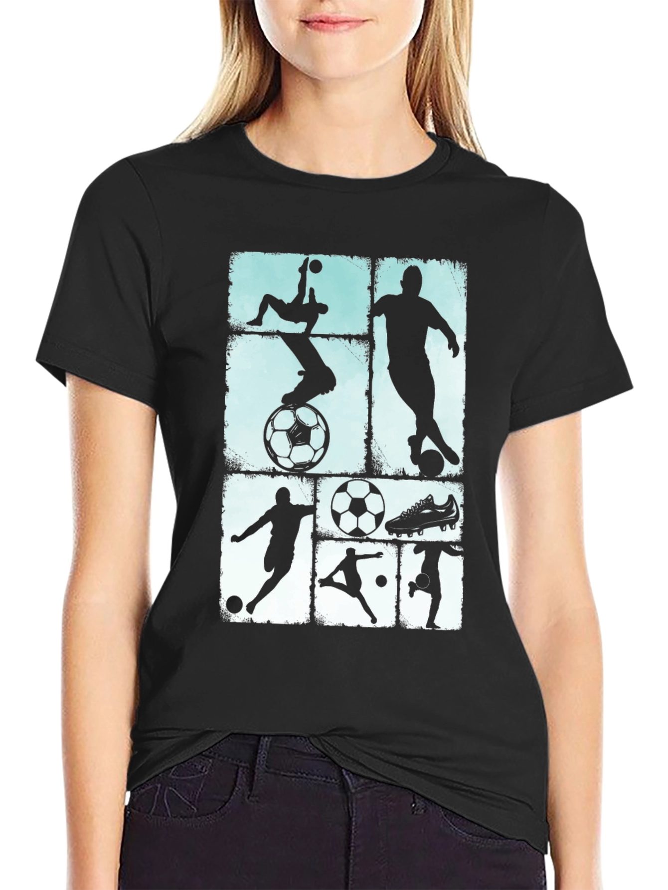 Soccer Silhouettes Black Graphic Tee
