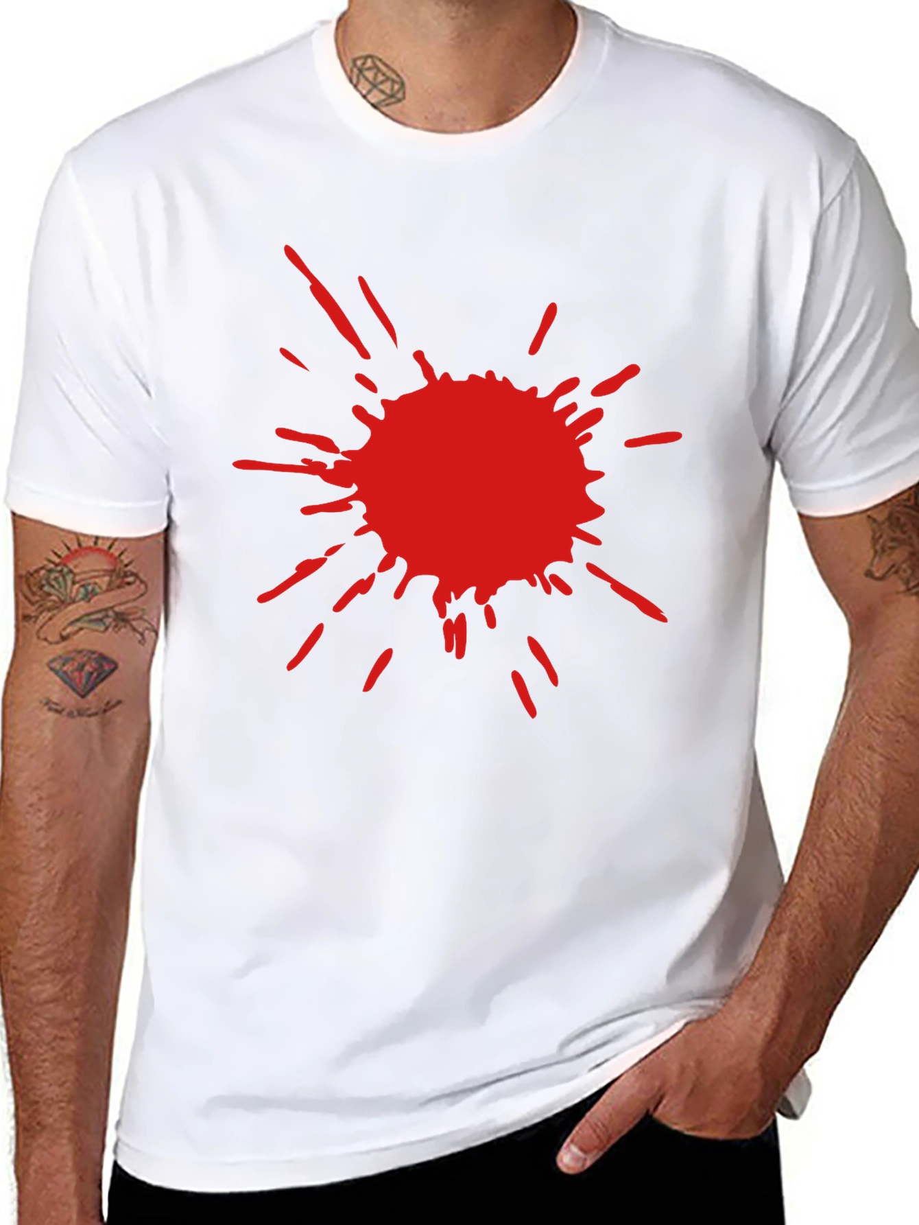 Mens Black T-Shirt with Red Splatter Design