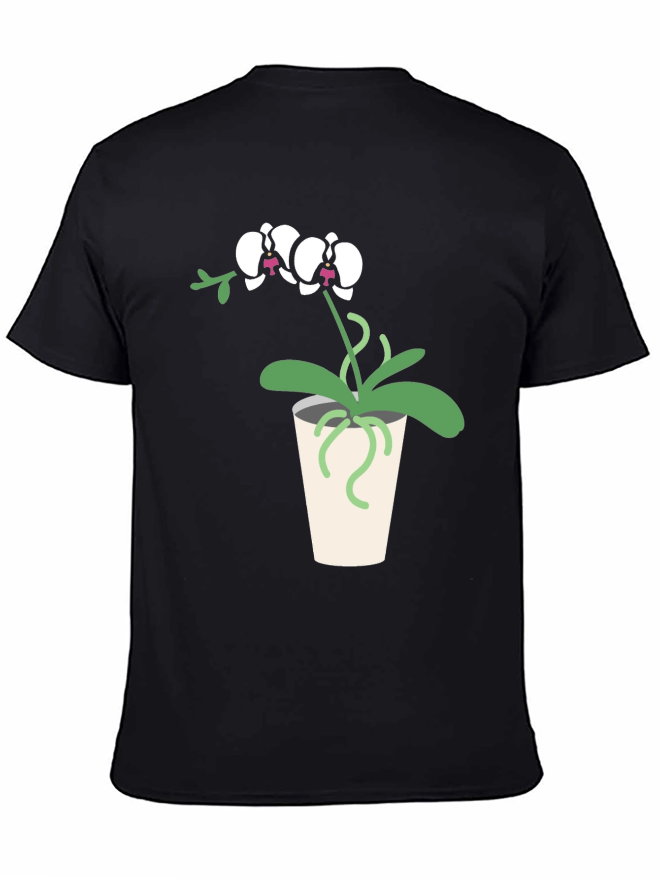 Orchid Plant Graphic Tee - Black Cotton T-Shirt
