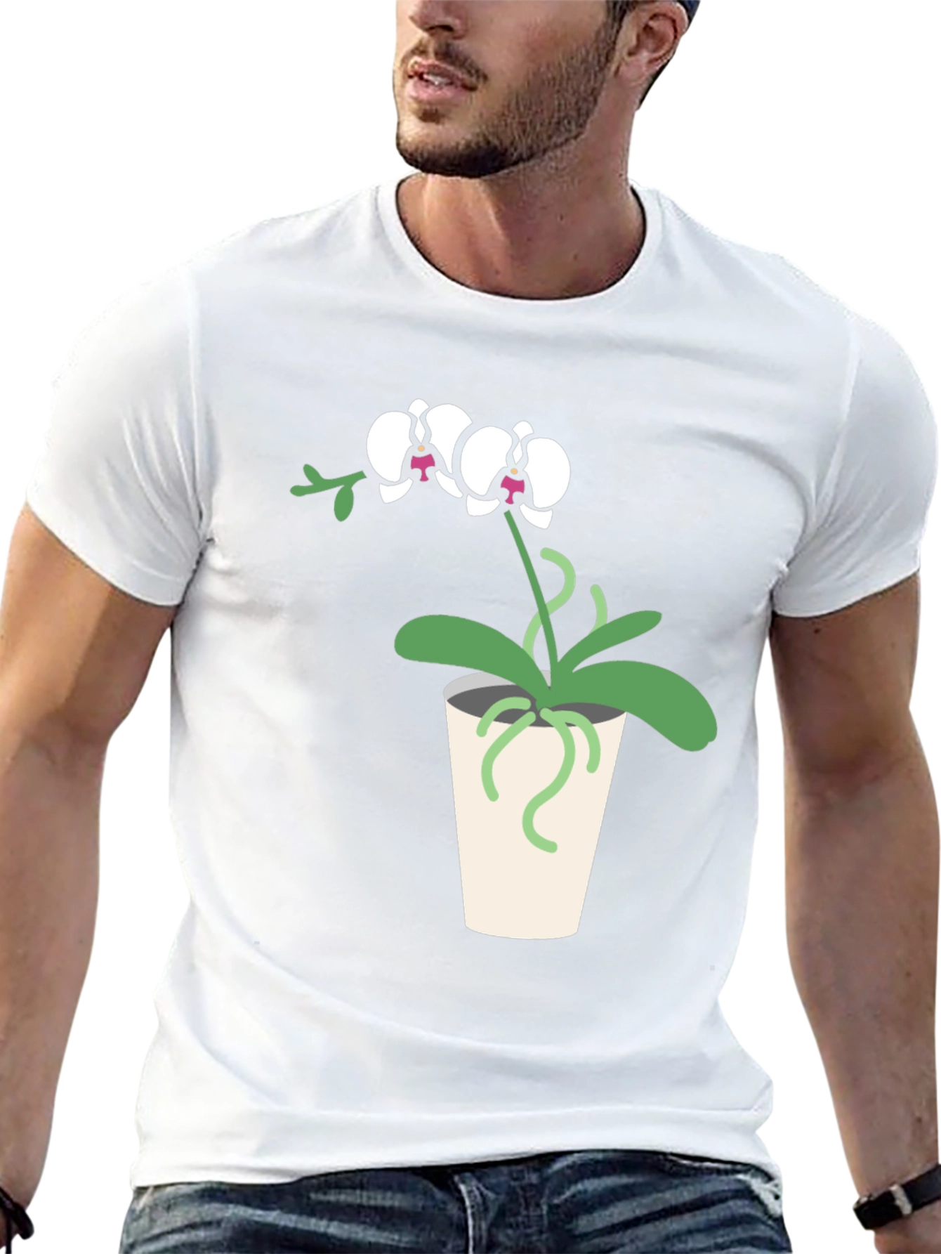 Orchid Plant Graphic Tee - Black Cotton T-Shirt