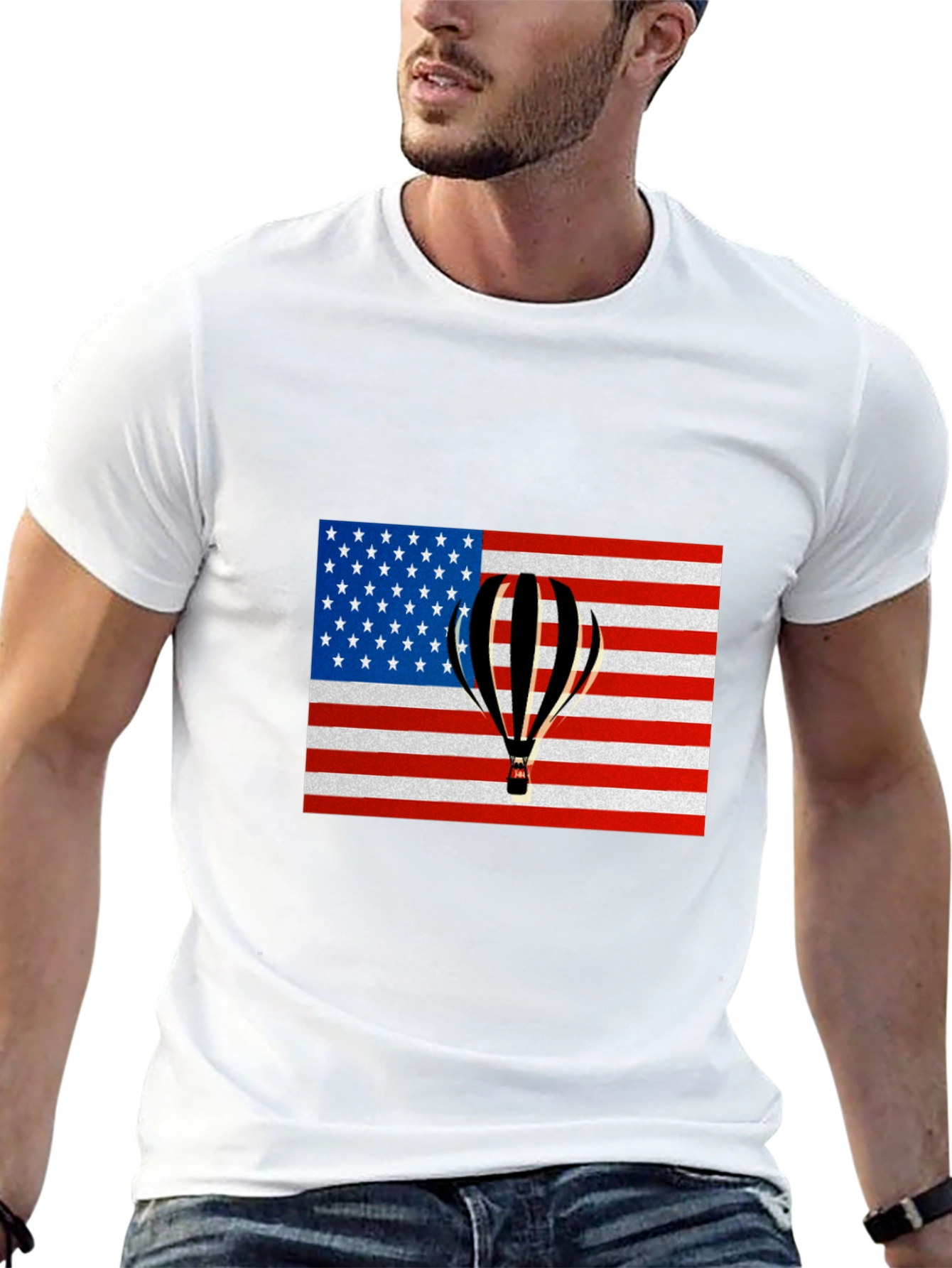 USA Flag Hot Air Balloon Graphic Tee