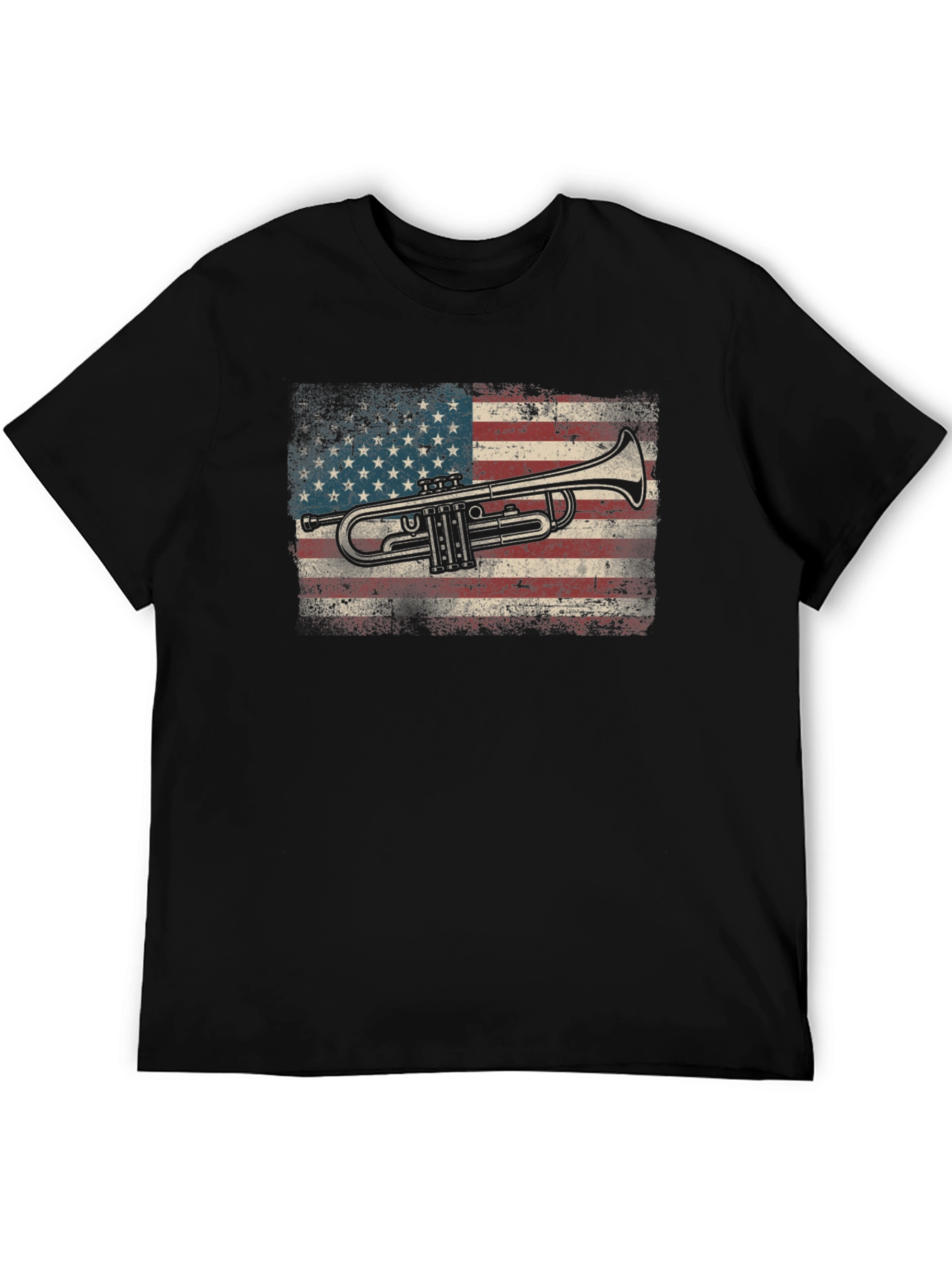 Trumpet USA Flag Graphic Tee - Black Cotton T-Shirt