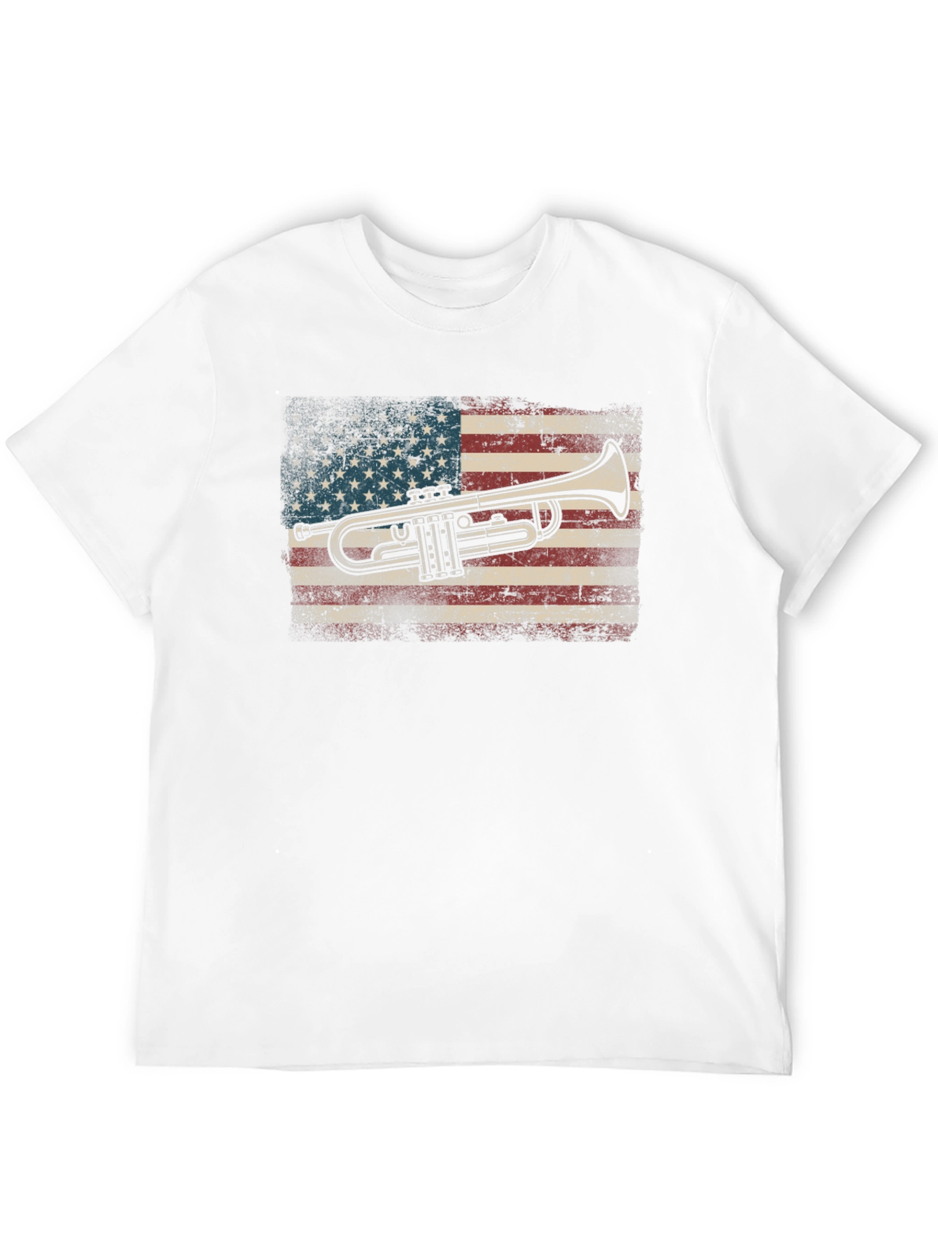Trumpet USA Flag Graphic Tee - Black Cotton T-Shirt