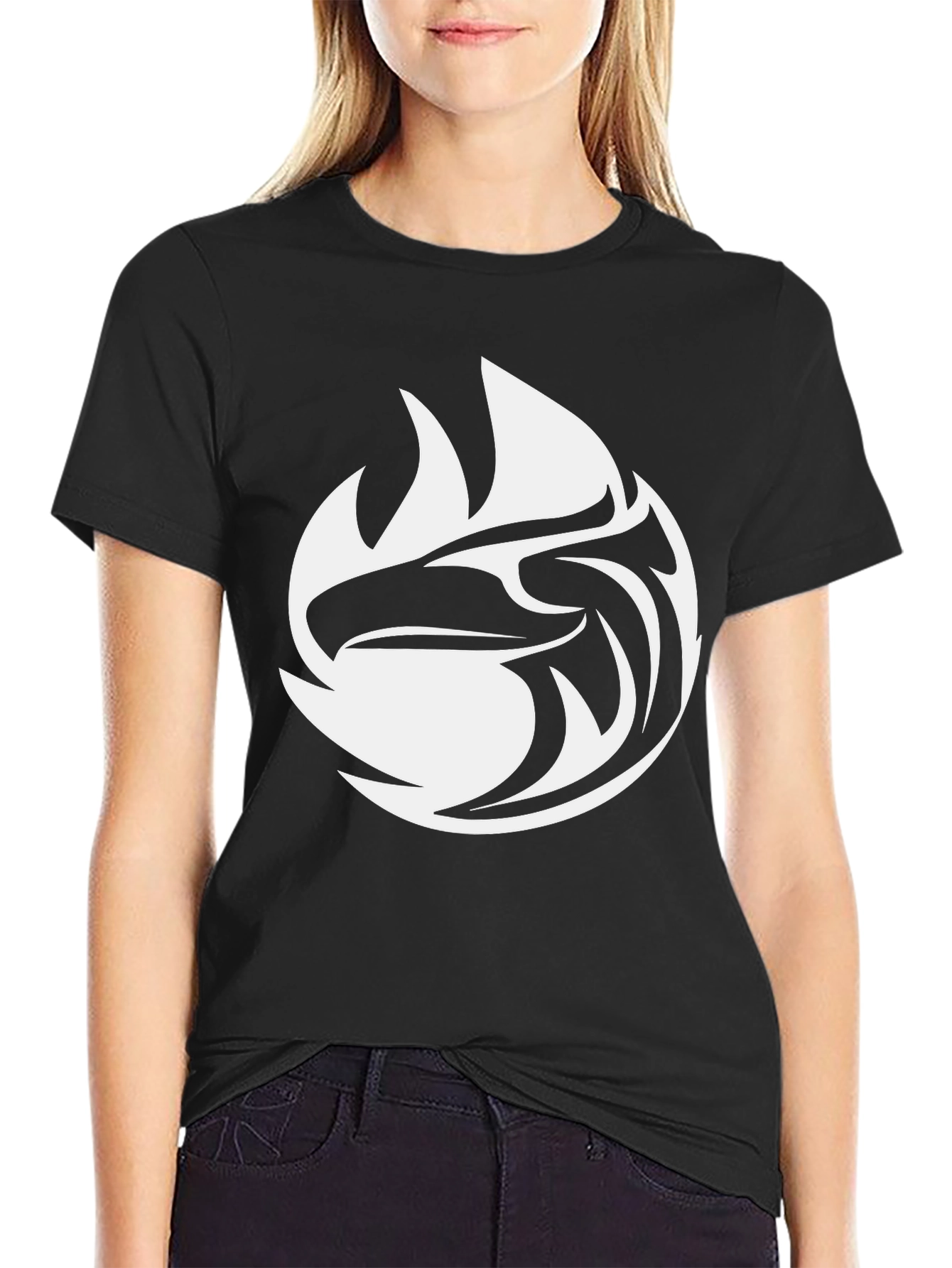 Black Tee with White Eagle Graphic