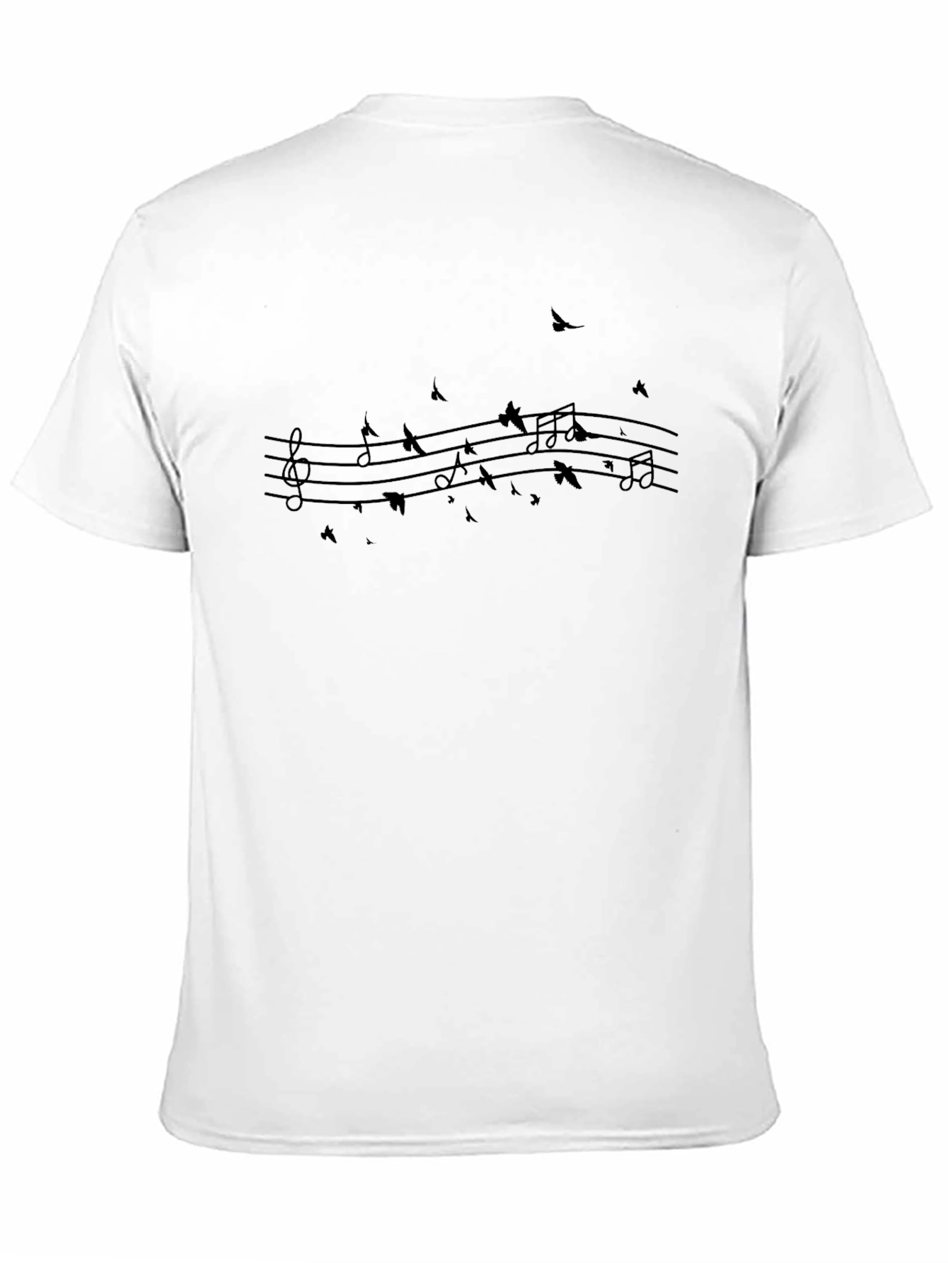 Musical Note Bird Print Black T-Shirt