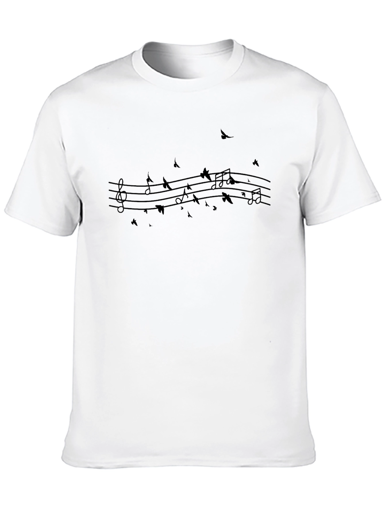 Musical Note Bird Print Black T-Shirt