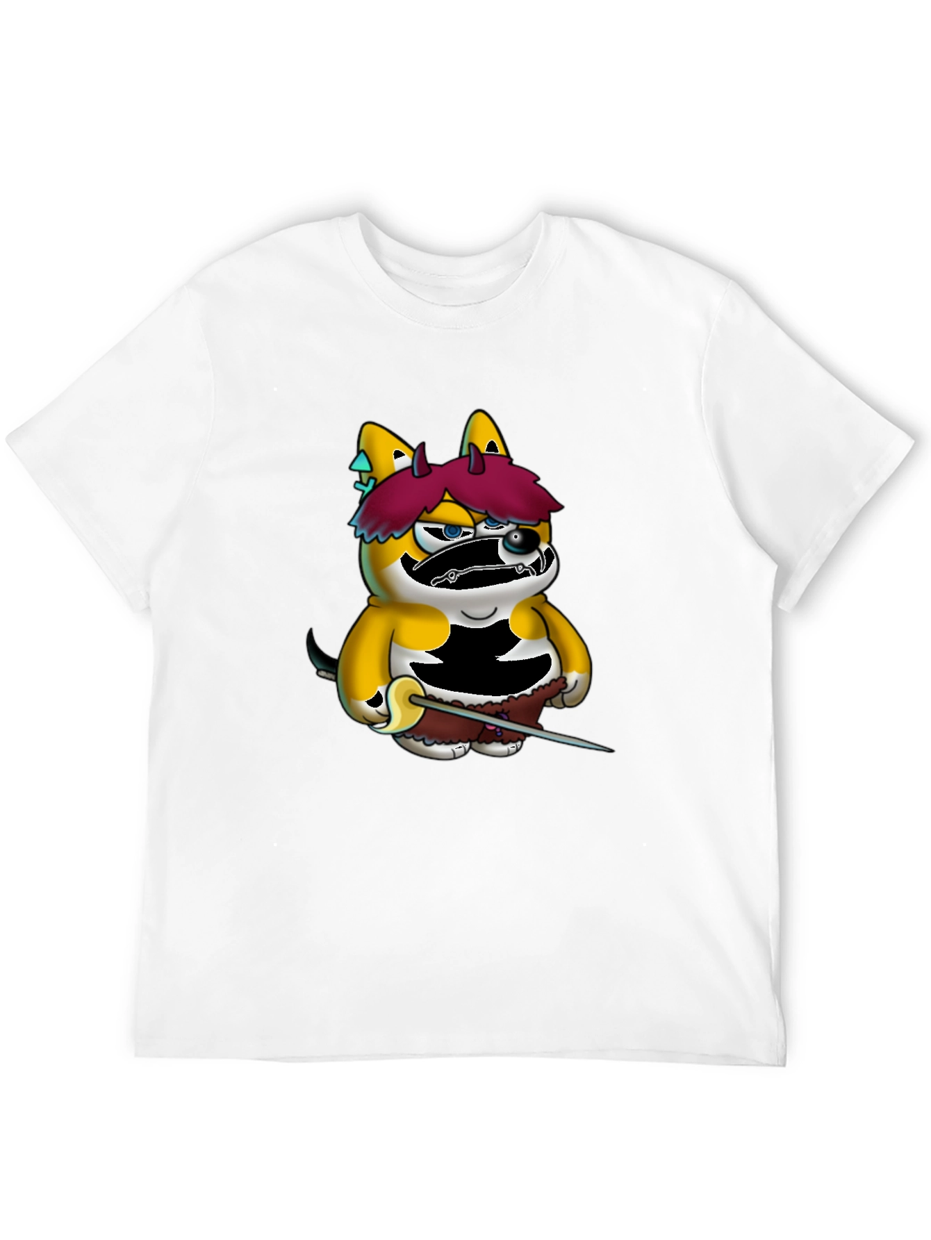 Cartoon Shiba Inu Samurai Black Tee