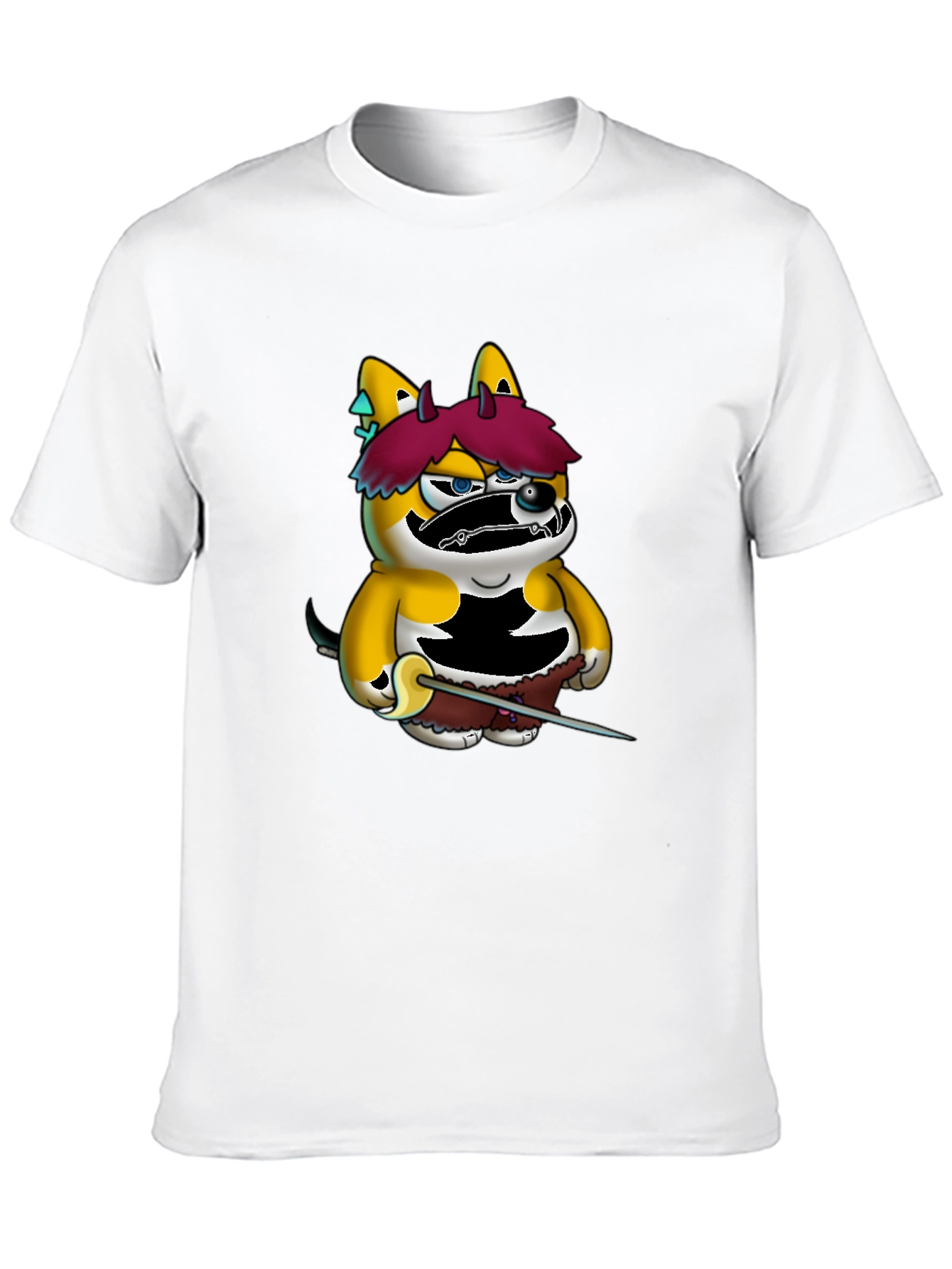 Cartoon Shiba Inu Samurai Black Tee