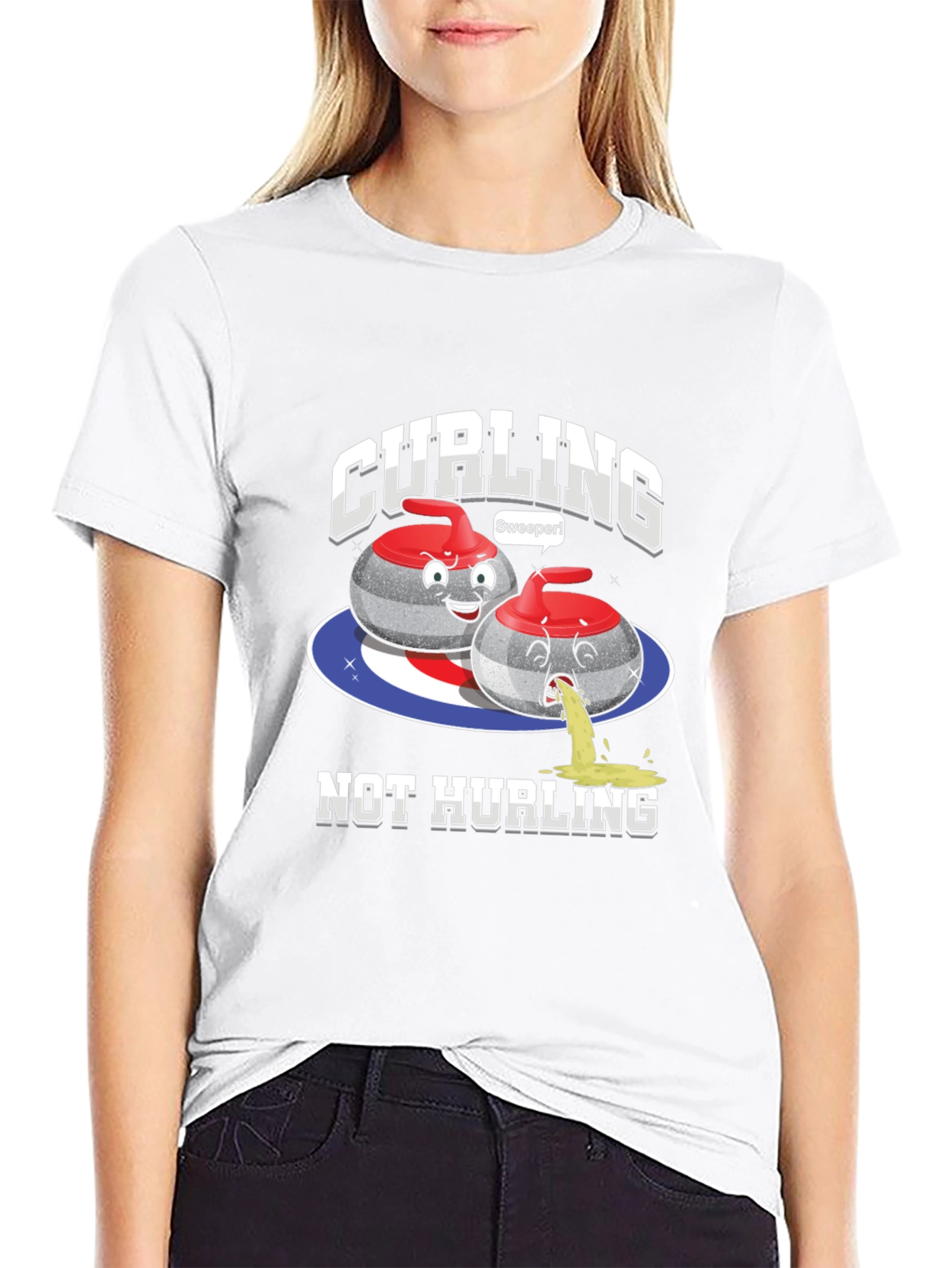 Funny Curling T-Shirt - Not Hurling Cartoon Tee