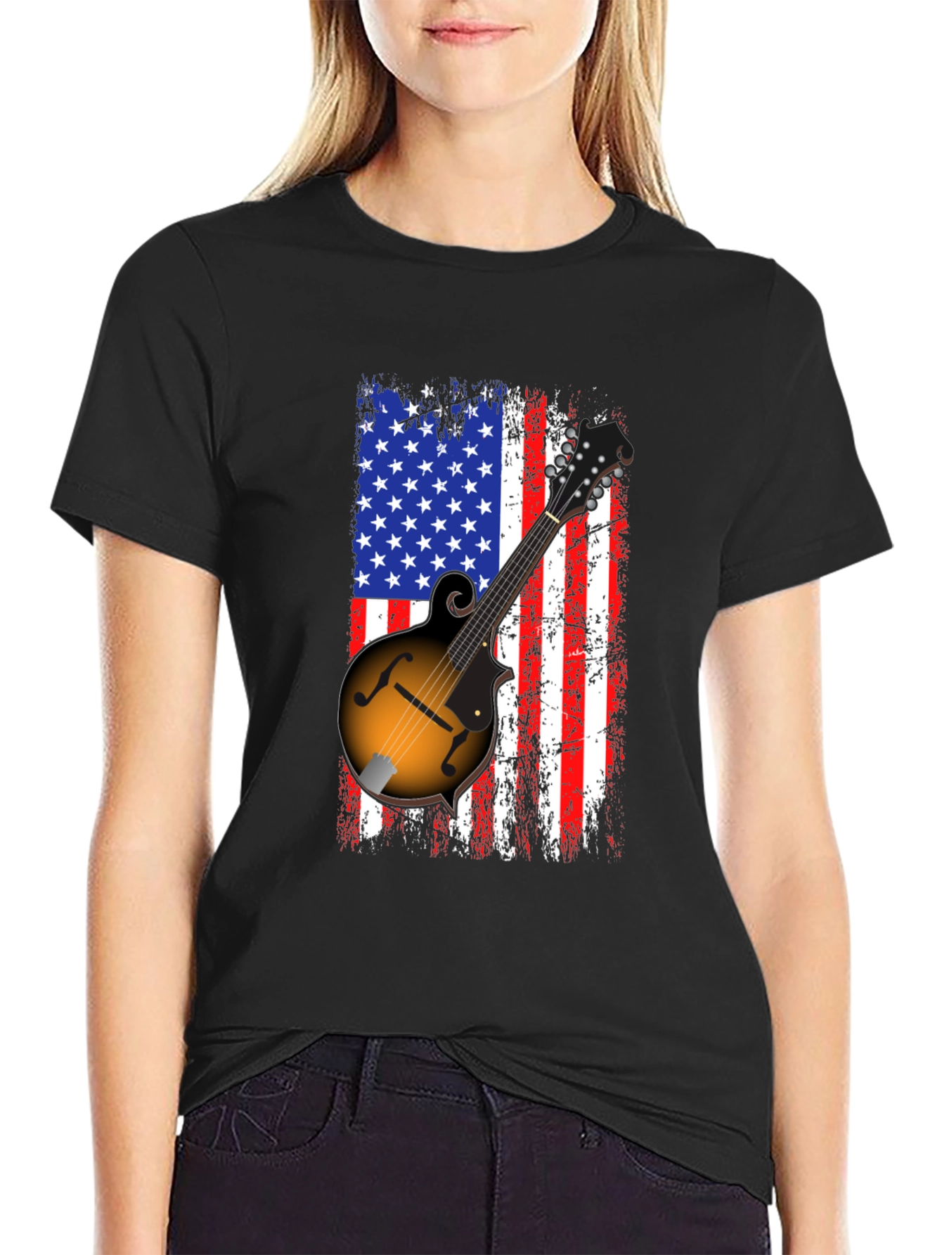 American Flag Mandolin Graphic T-Shirt