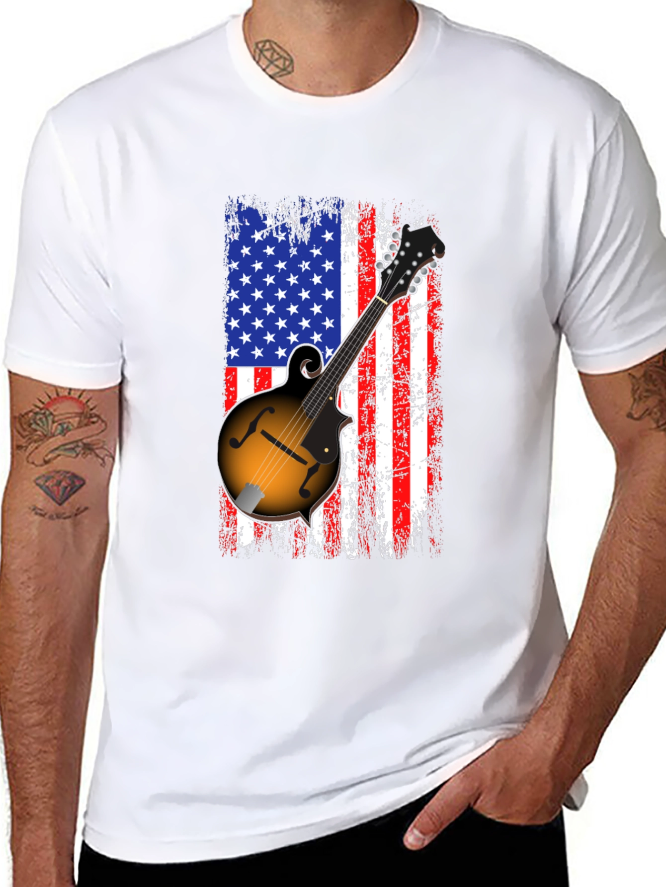 American Flag Mandolin Graphic T-Shirt
