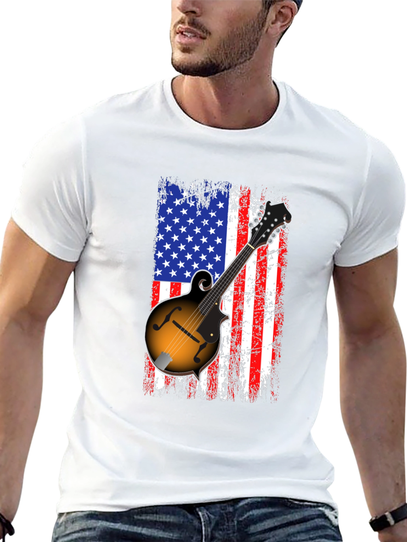 American Flag Mandolin Graphic T-Shirt