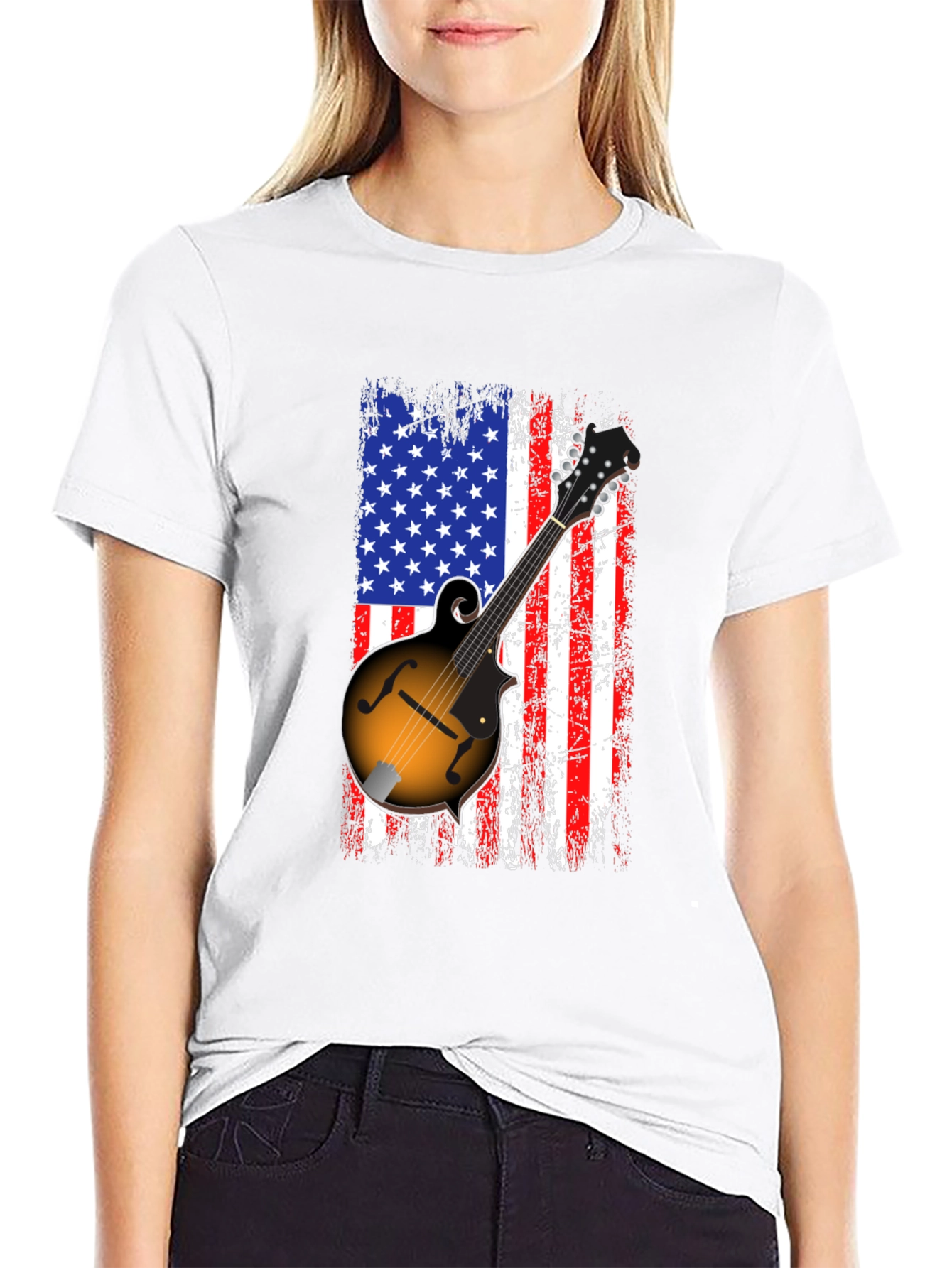 American Flag Mandolin Graphic T-Shirt