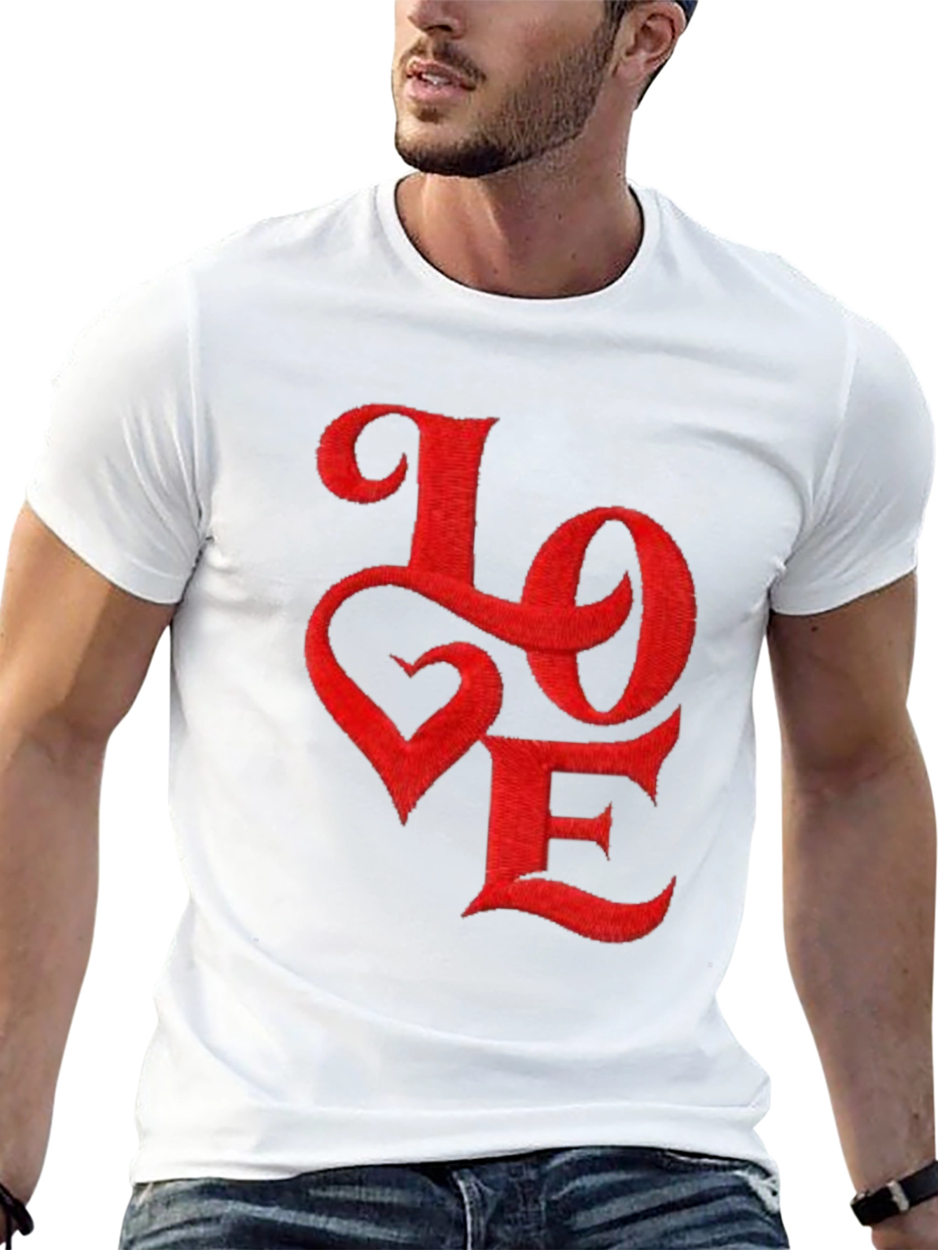 Love Embroidered Graphic Tee - Soft Cotton Blend