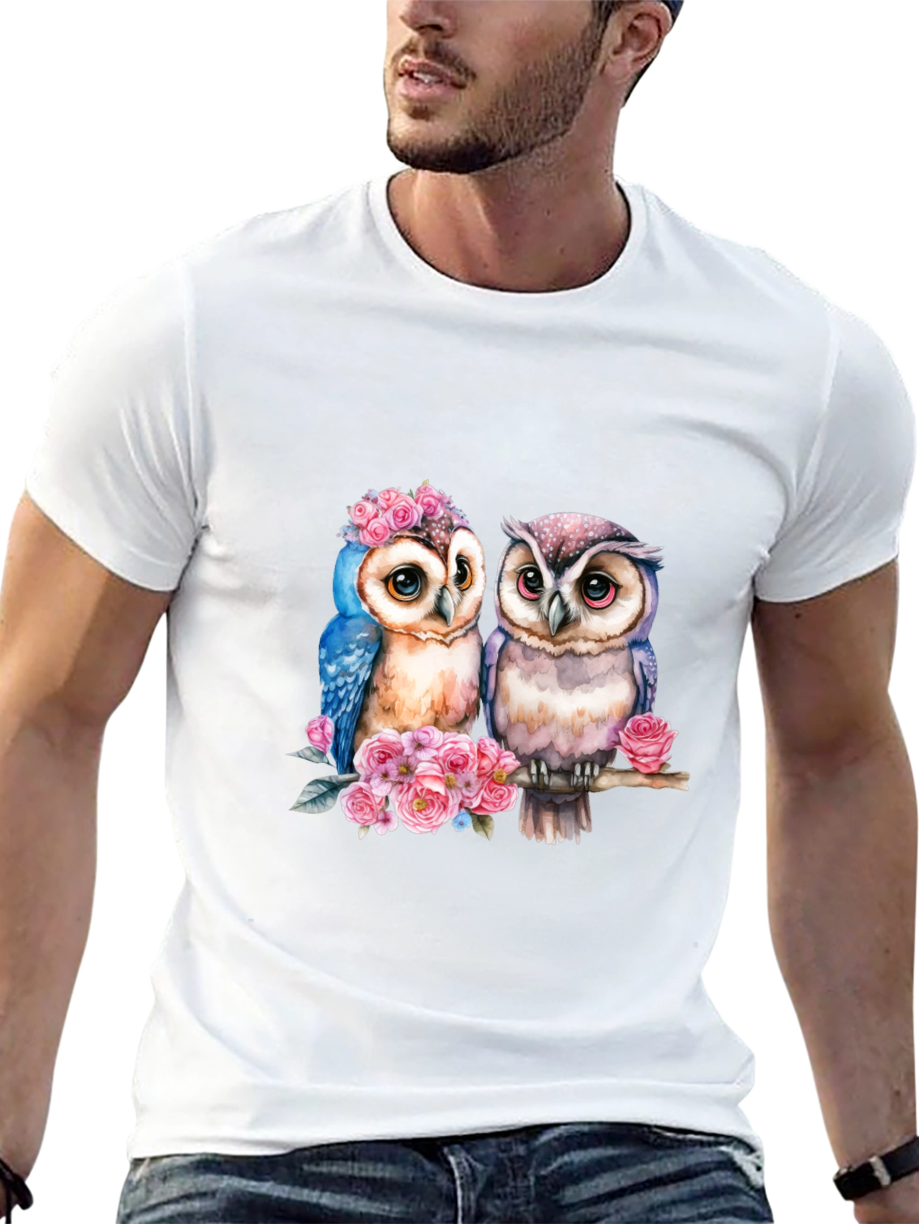 Owl Couple T-Shirt - Floral Design