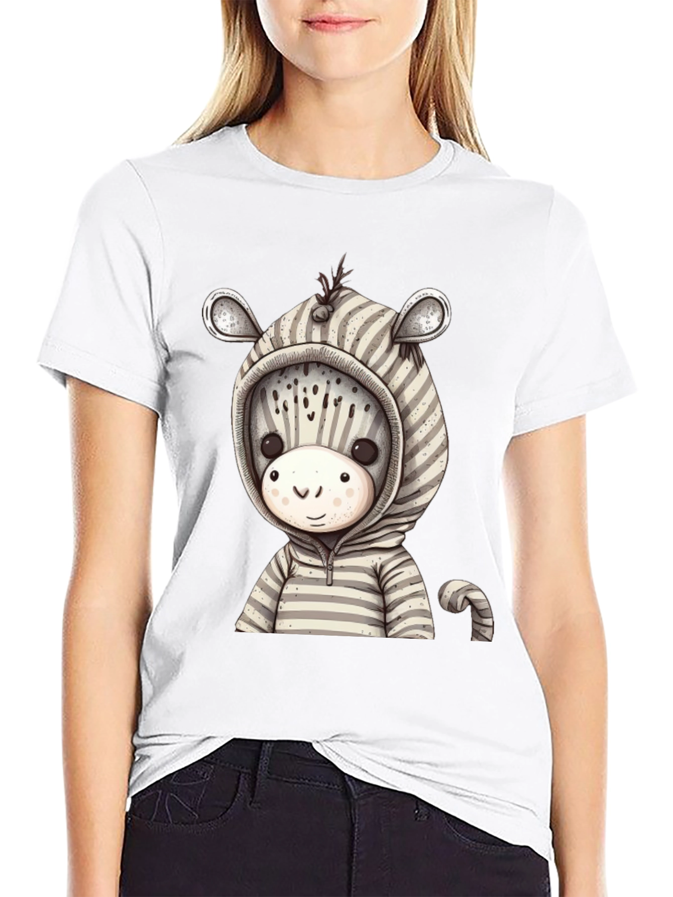 Zebra Hoodie T-Shirt: Cute Cartoon Animal Tee