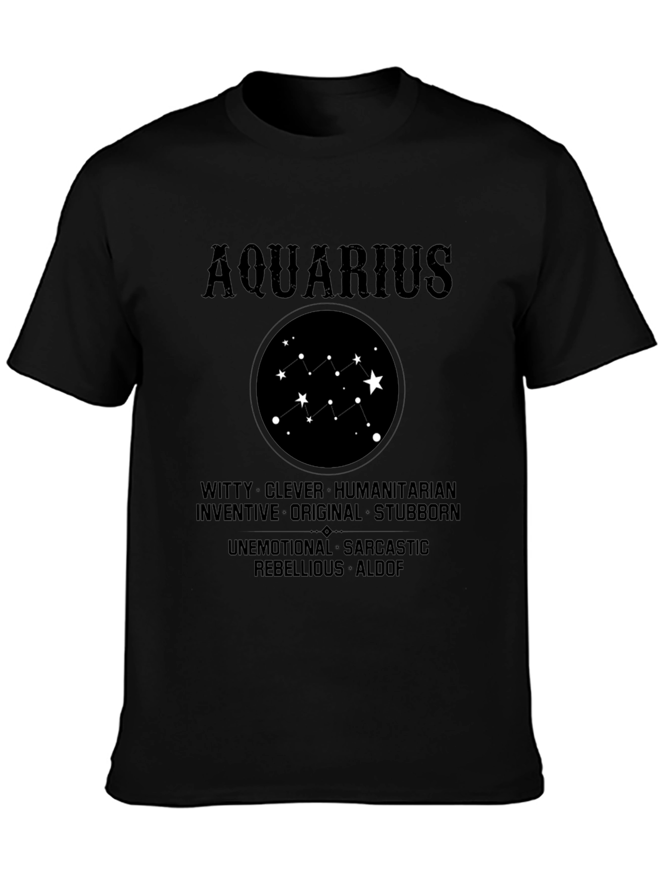 Aquarius Zodiac Star Sign Black T-Shirt