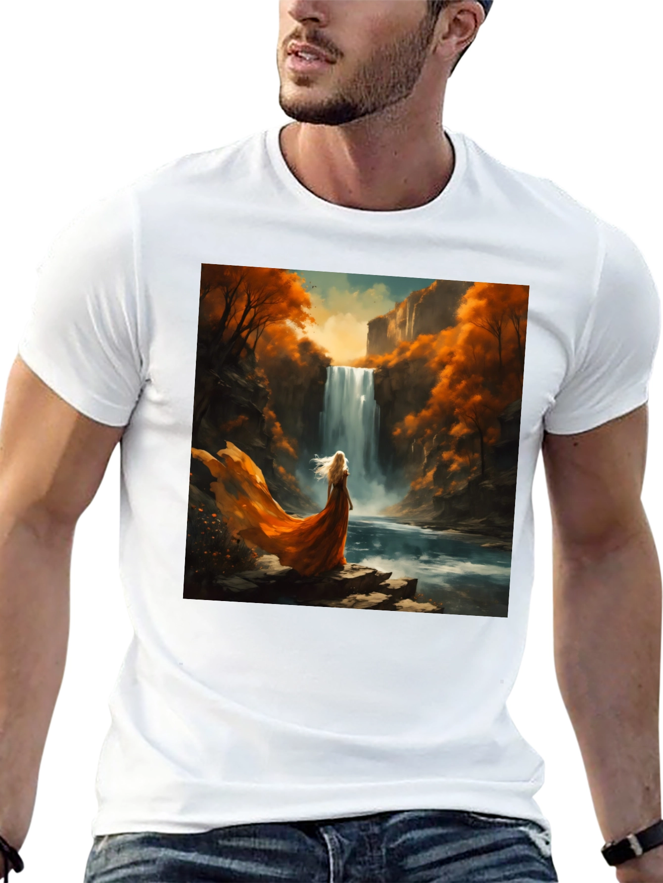 Waterfall Art Print Black T-Shirt