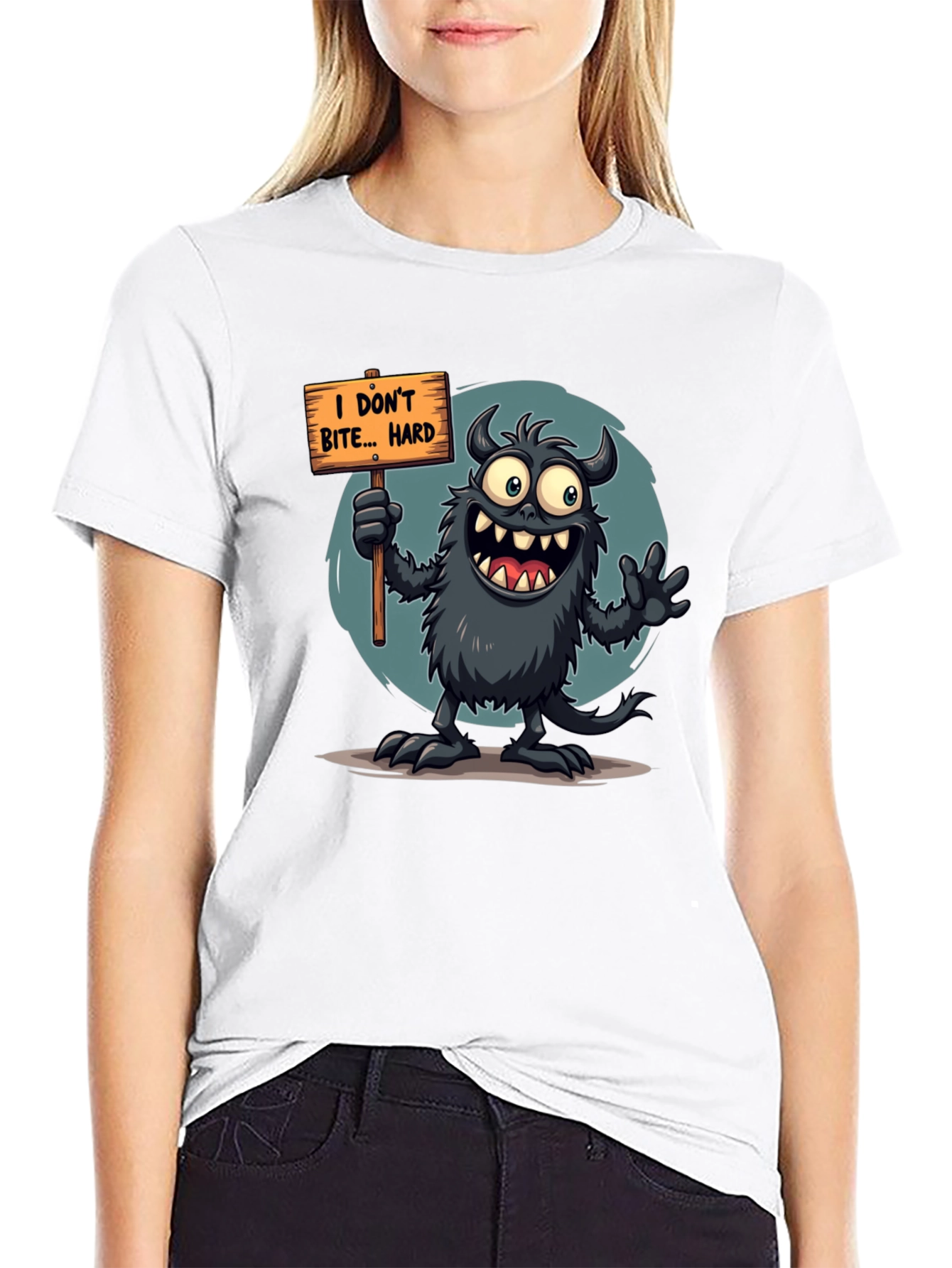 Funny Monster Graphic Tee - I Dont Bite... Hard